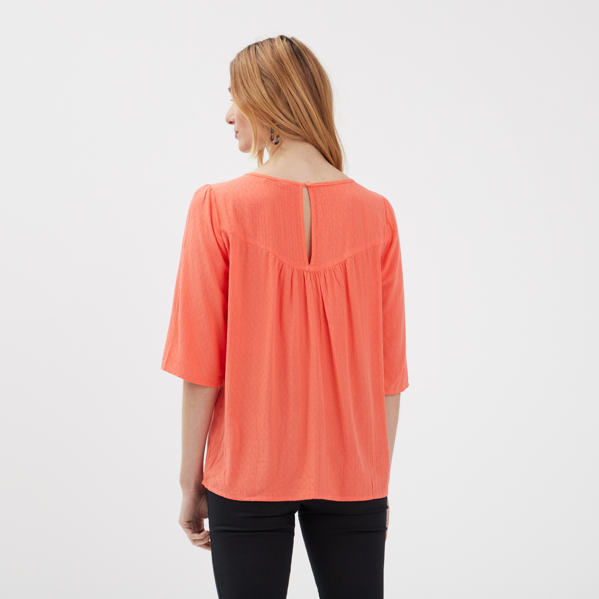 blouse manches 34 orange clair femme Blouse manches 3/4 orange clair femme