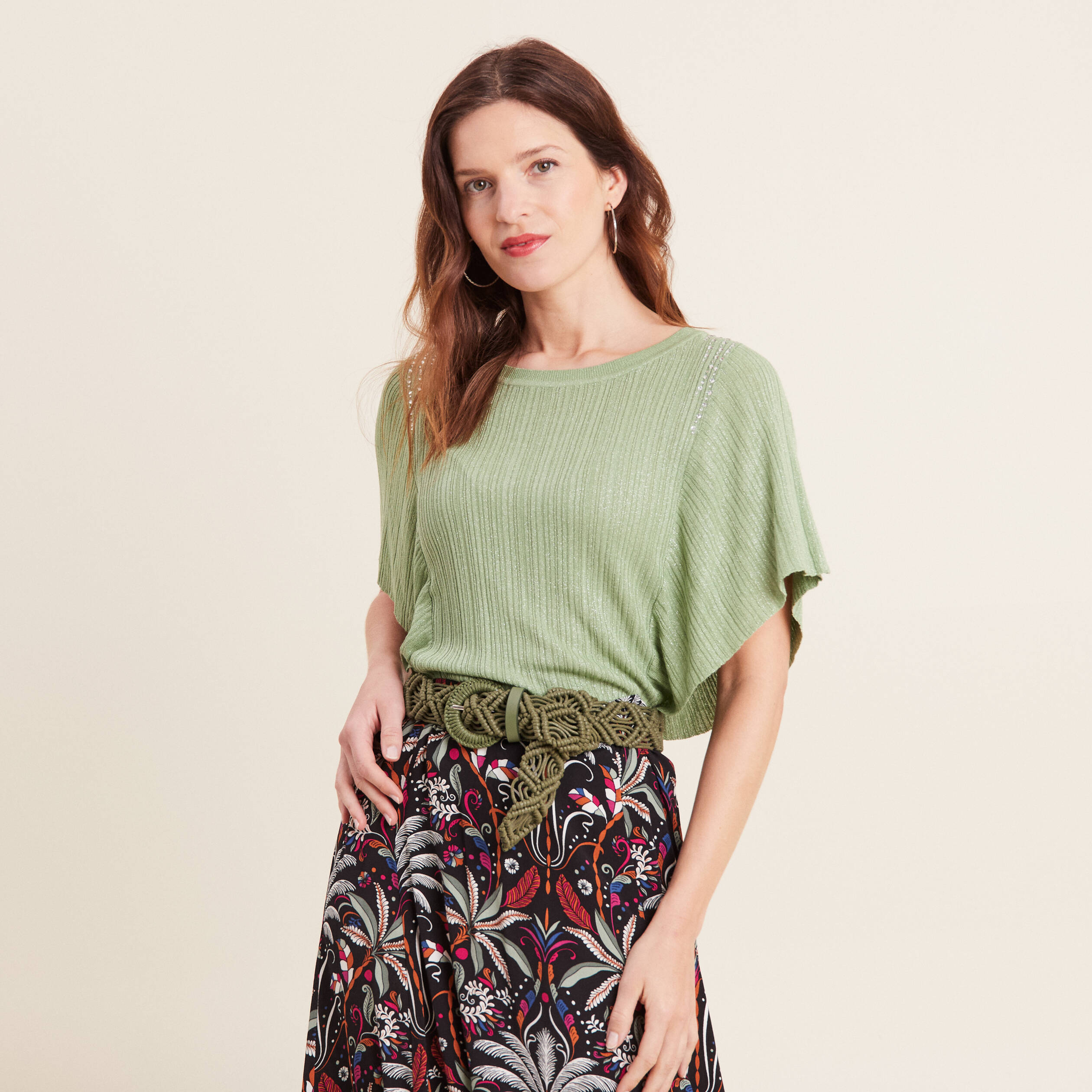pull manches courtes papillons vert emeraude femme Pull manches courtes papillons vert émeraude femme