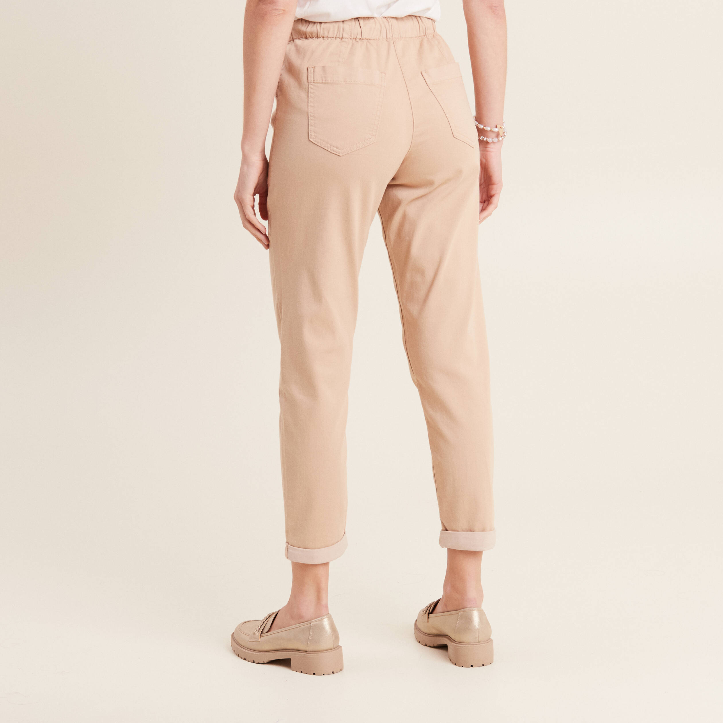 Pantalon coupe mom 7/8&egrave;me sable femme