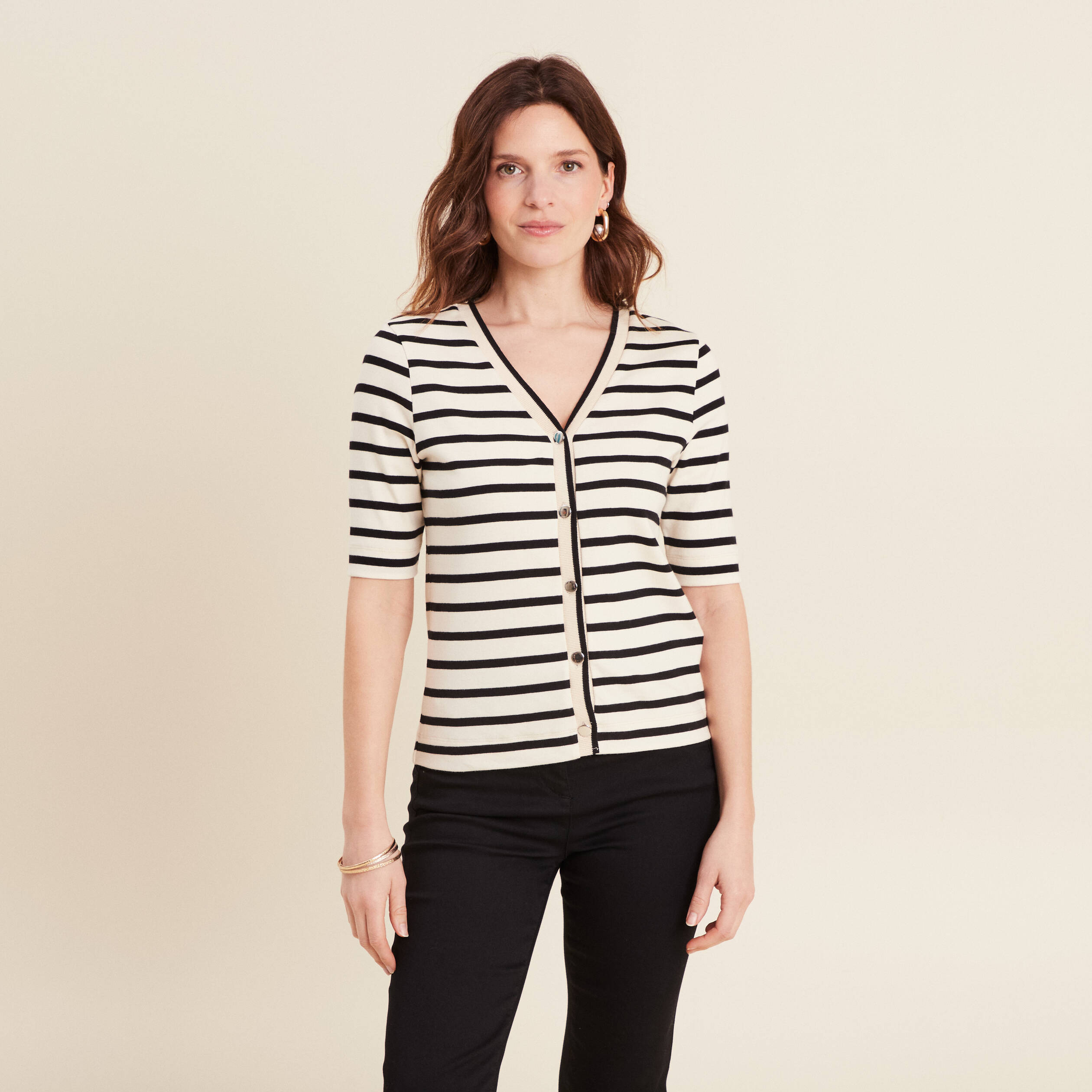 t shirt col v en coton blanc femme T-shirt col V en coton blanc femme