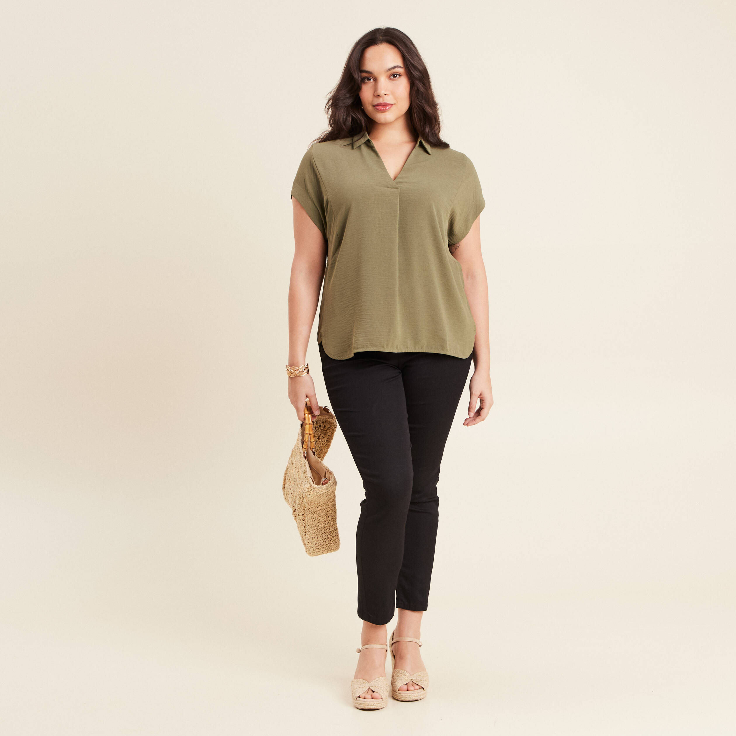 blouse manches courtes vert kaki femme Blouse manches courtes vert kaki femme