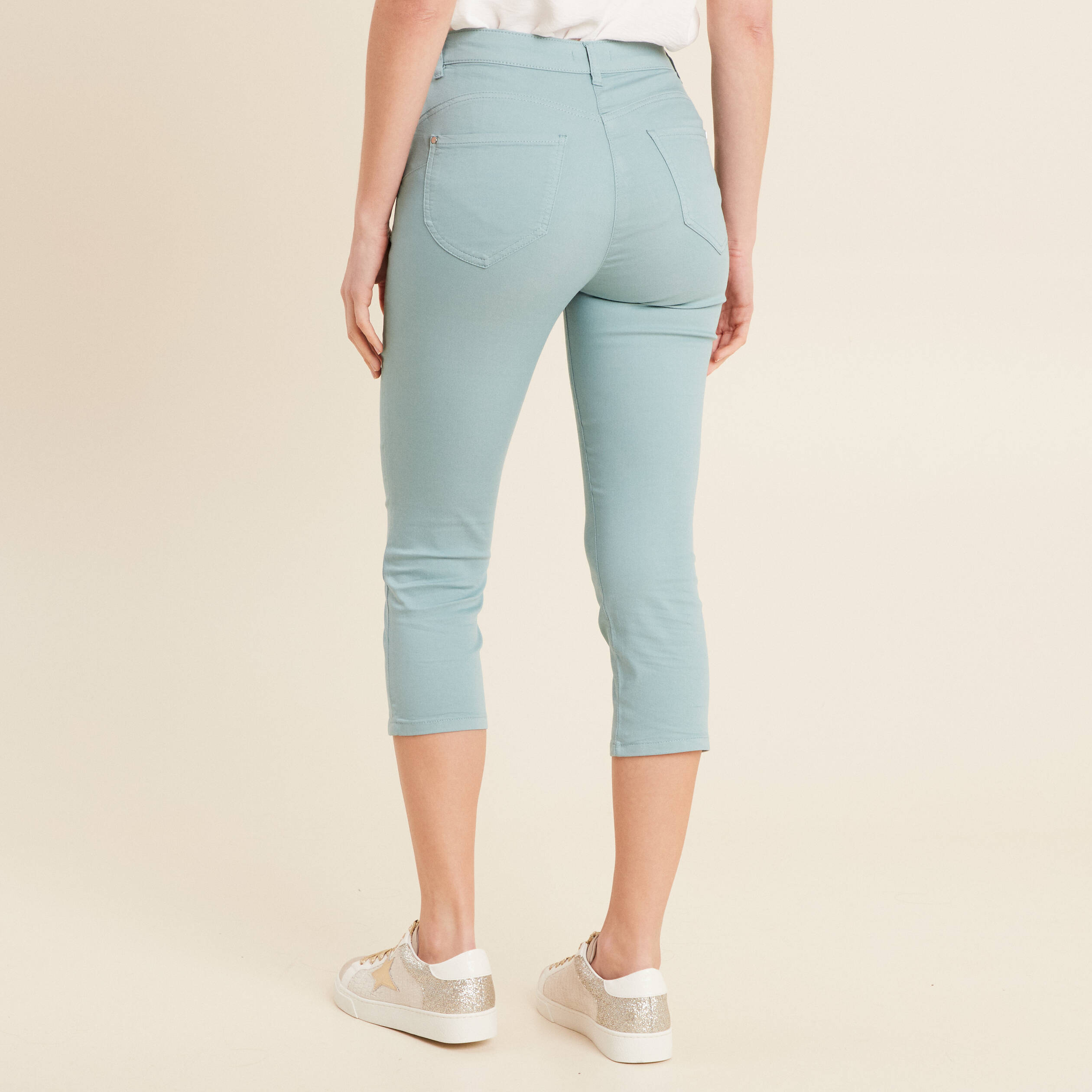 pantacourt droit taille standard bleu canard femme Pantacourt droit taille standard bleu canard femme