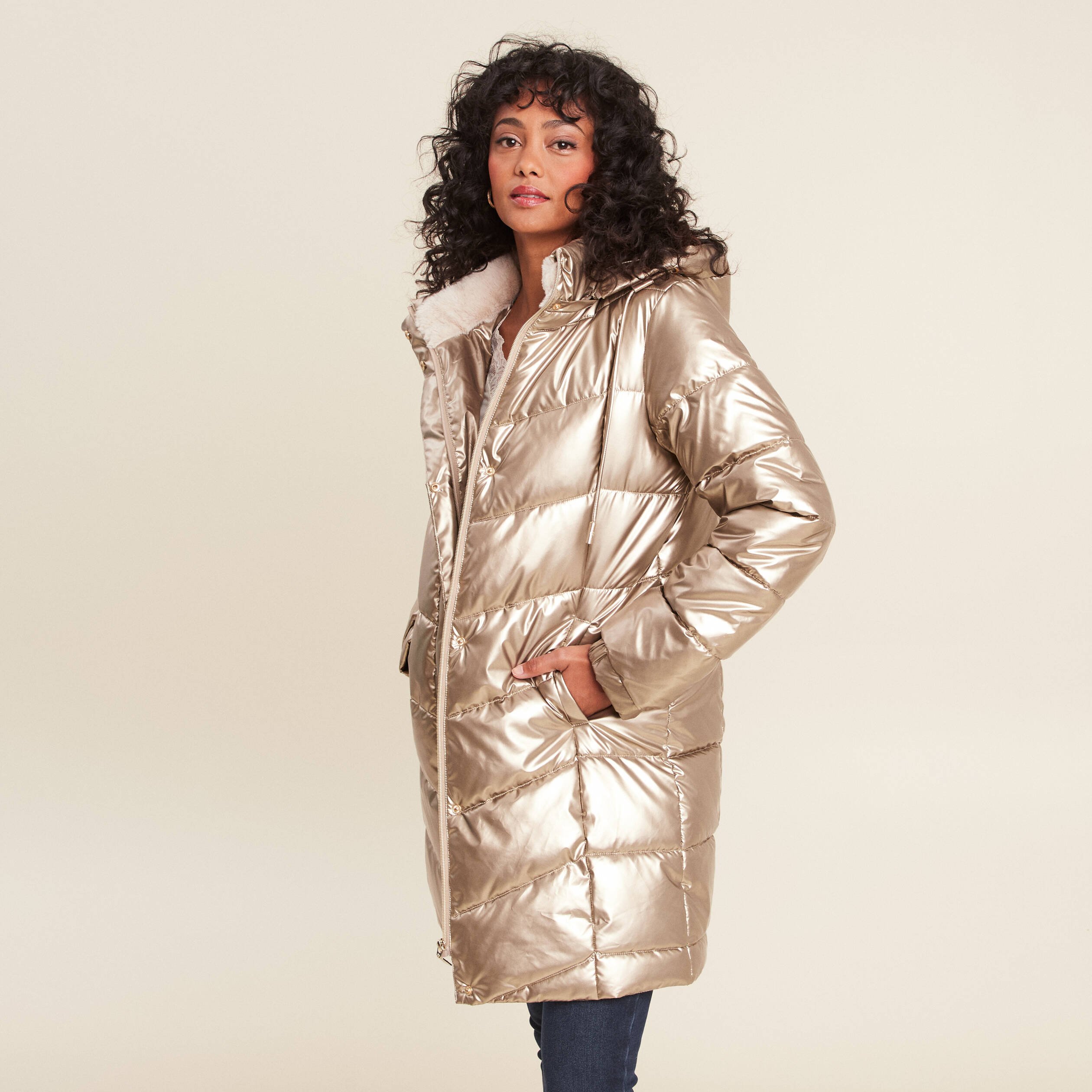 Bréal Doudoune Bleu Marine Et Marron Femme Doudoune Longue Manteau