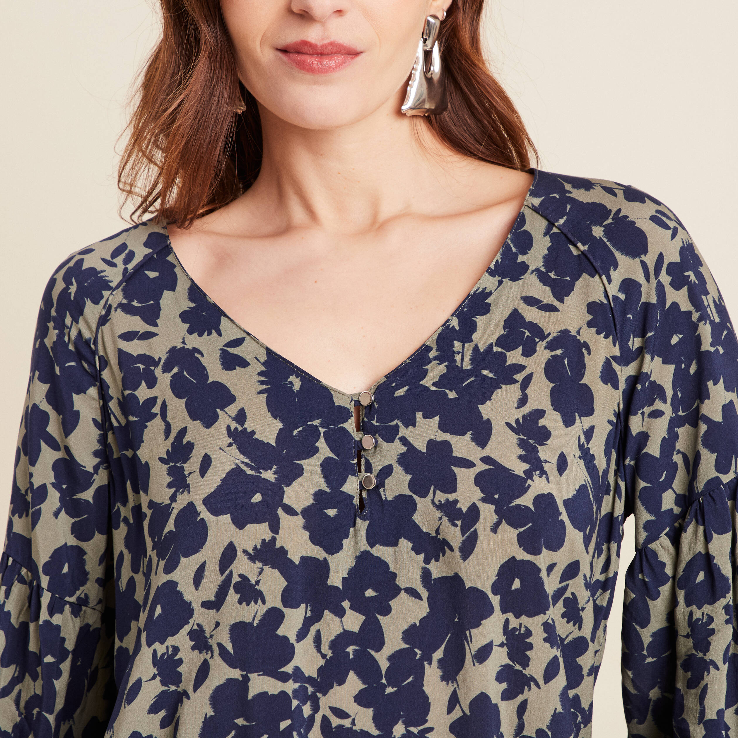 blouse manches 34 vert kaki femme Blouse manches 3/4 vert kaki femme