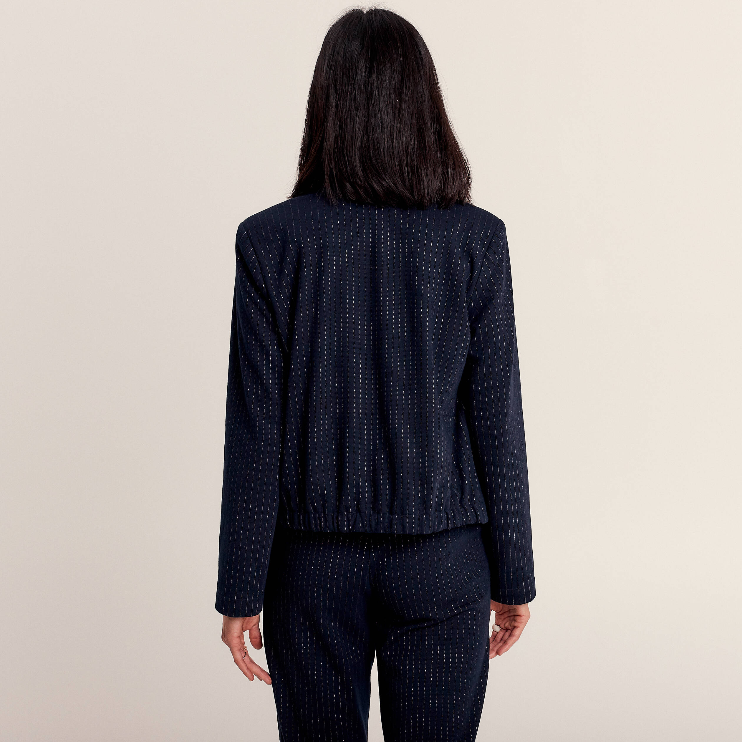 veste ajustee col chale bleu marine femme Veste ajustée col châle bleu marine femme