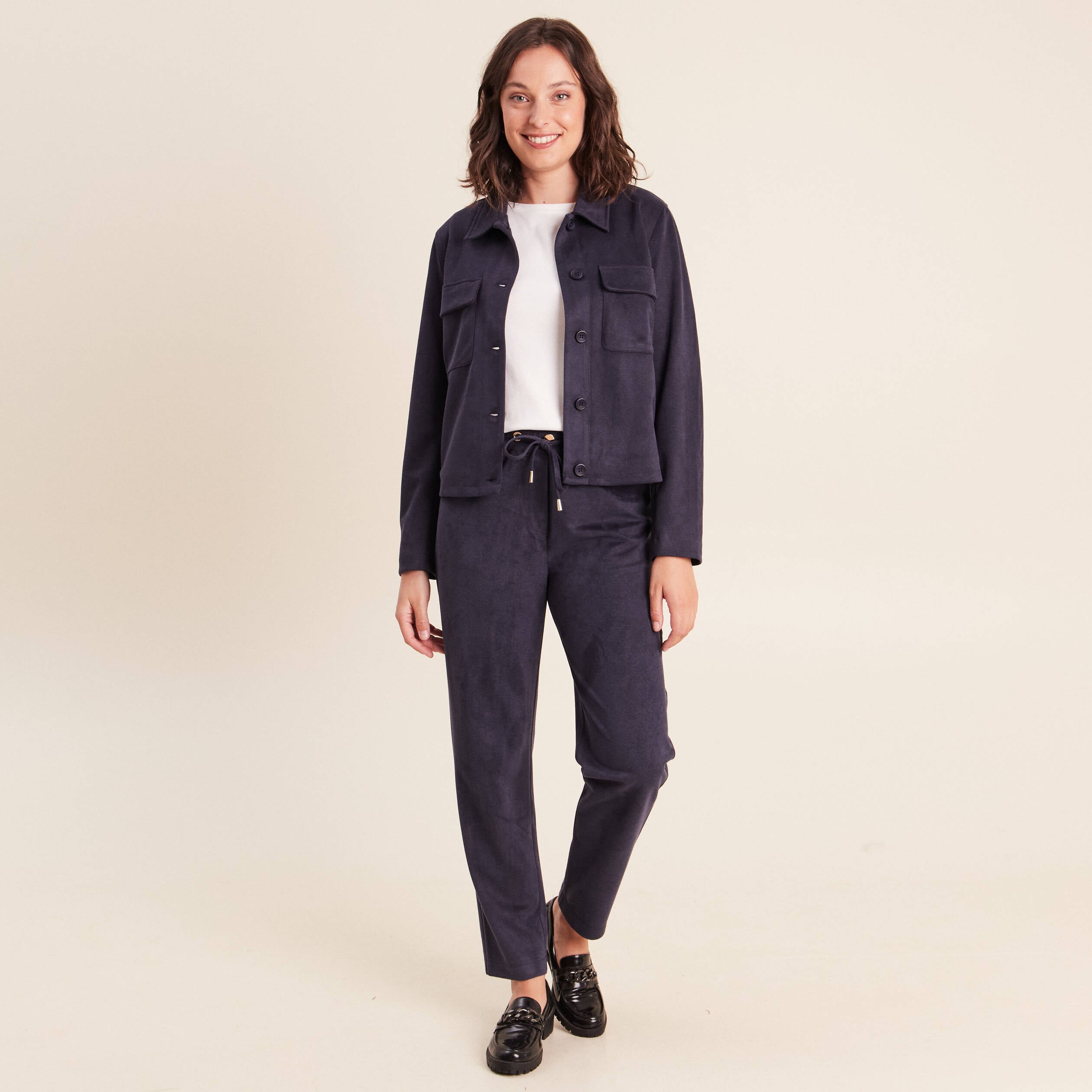 Veste doubl&eacute;e bleu fonc&eacute; femme