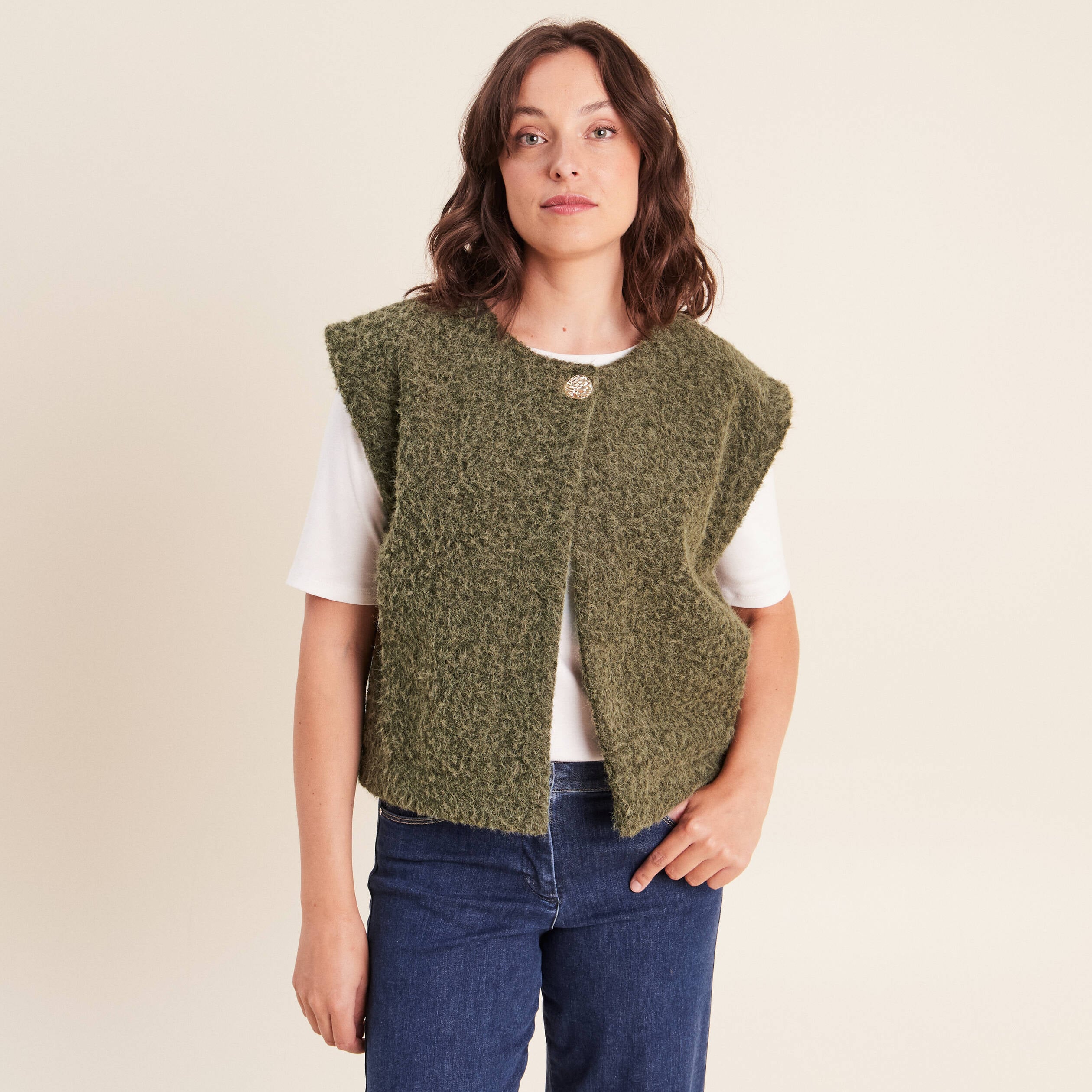 Gilet ample sans manches vert kaki femme