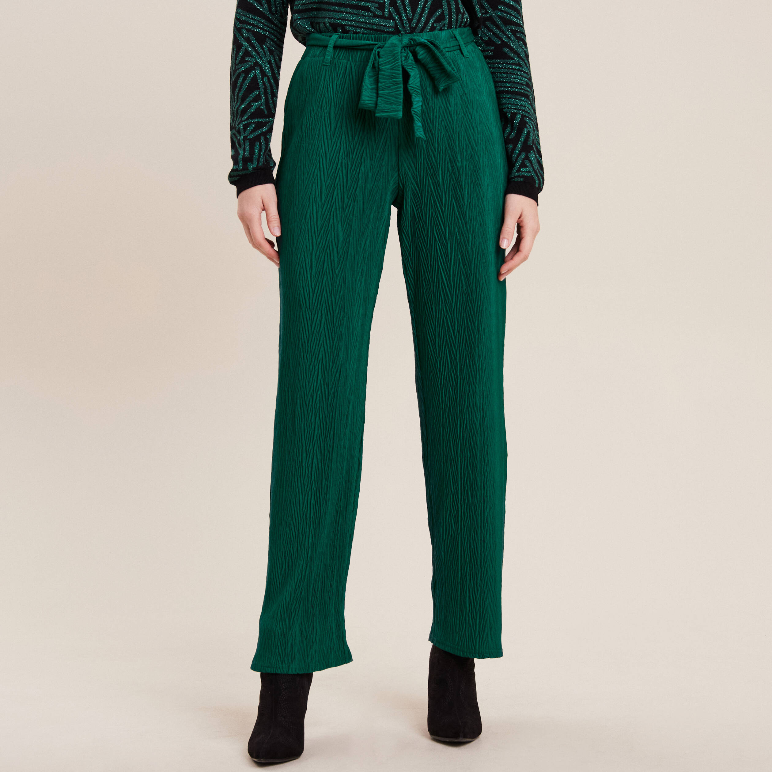 pantalon large ceinture vert femme Pantalon large ceinturé vert femme