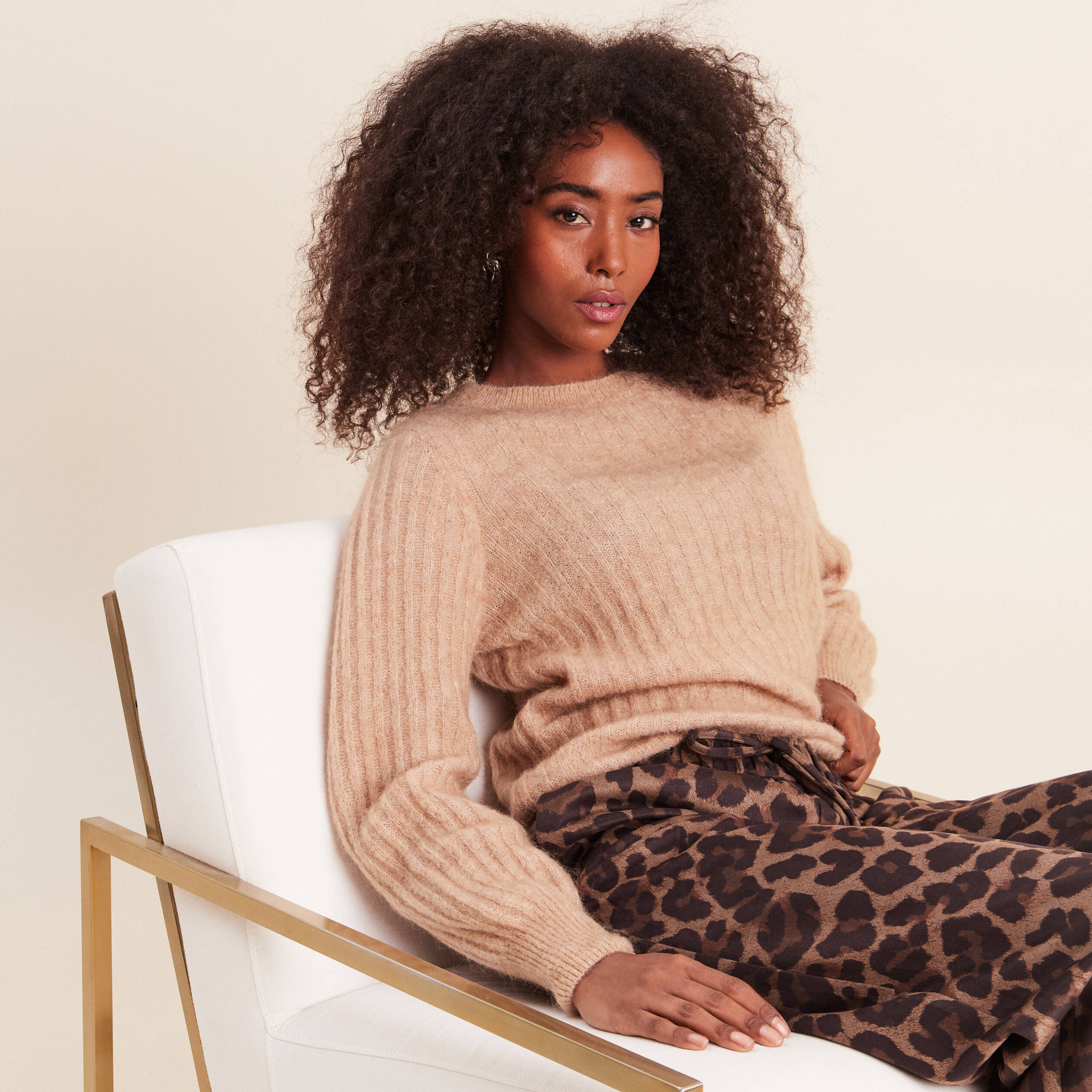 Pull col rond sable femme