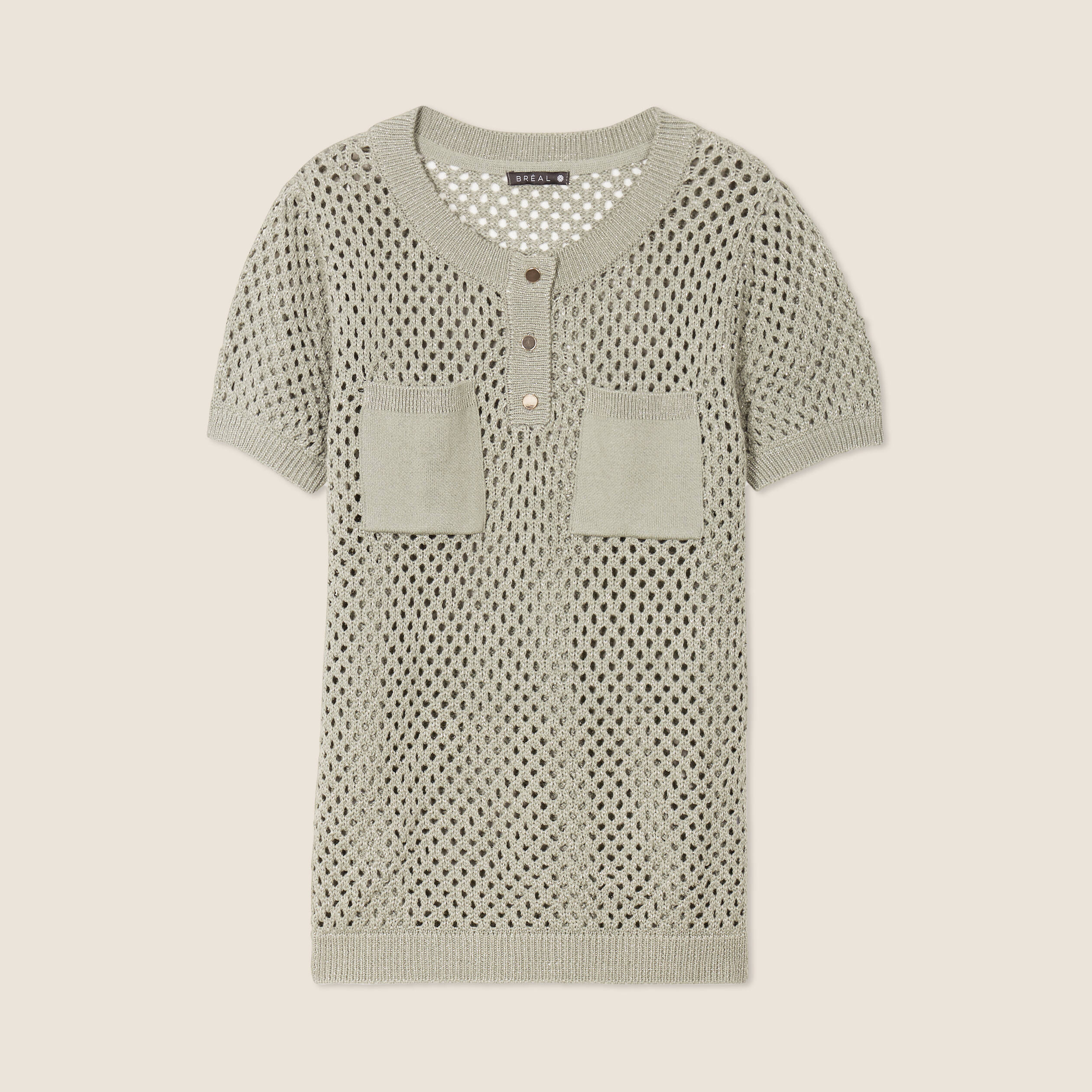 Pull manches courtes ajouré vert clair femme