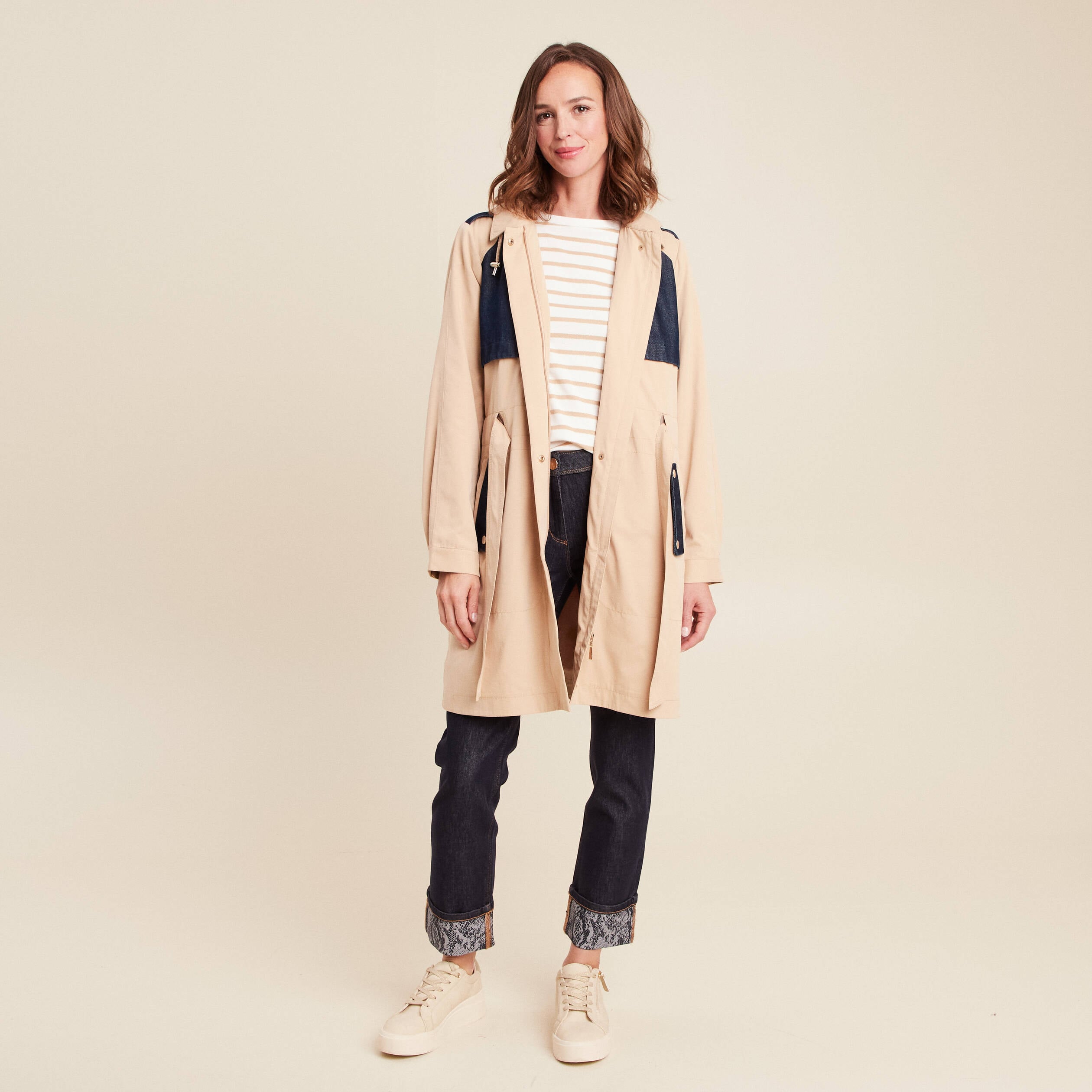 Trench d&eacute;perlant avec capuche doubl&eacute; beige femme