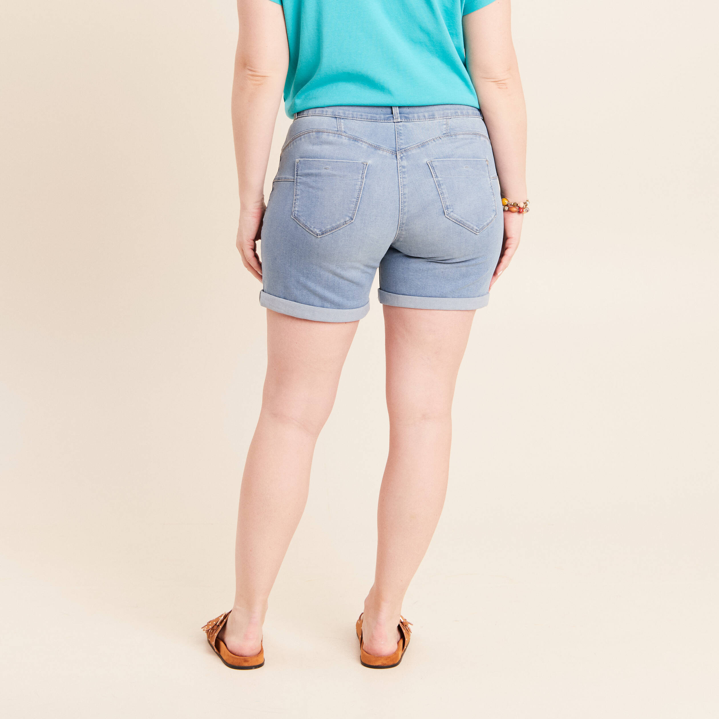 Short droit taille standard denim baby bleu femme