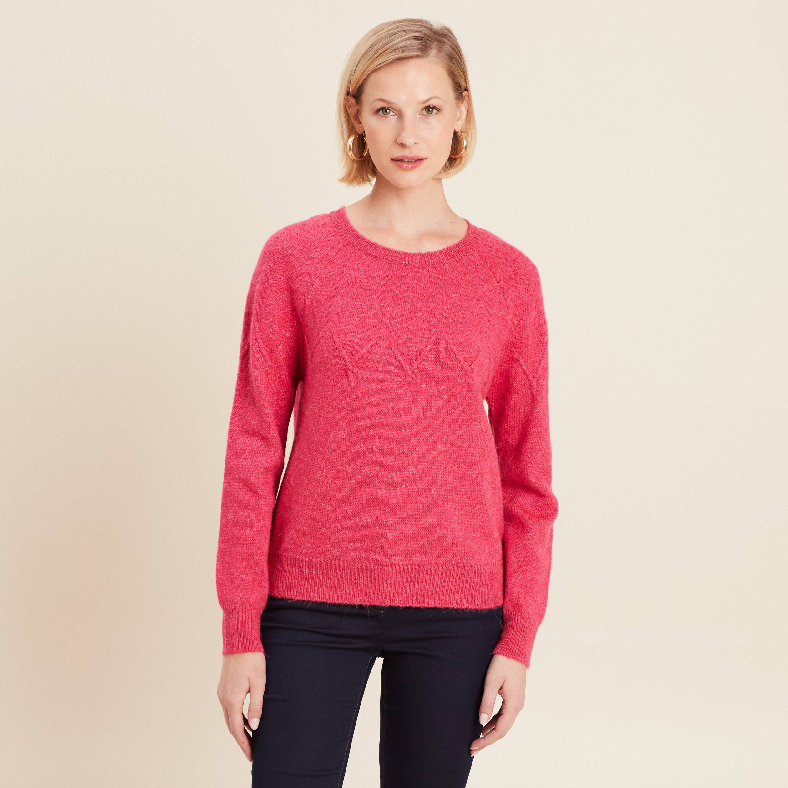 pull manches longues rose framboise femme Pull manches longues rose framboise femme
