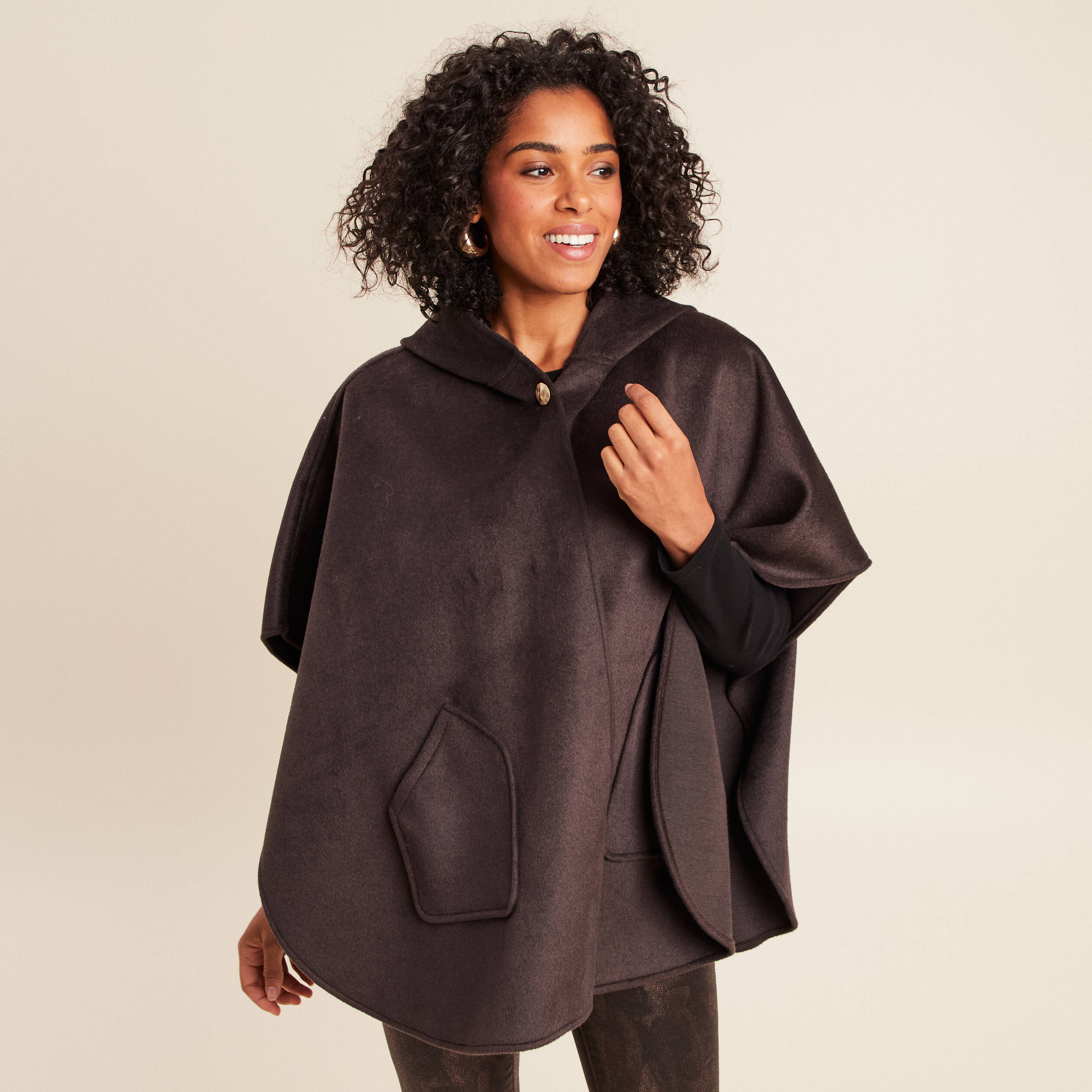 Poncho cape marron foncé femme Vibs
