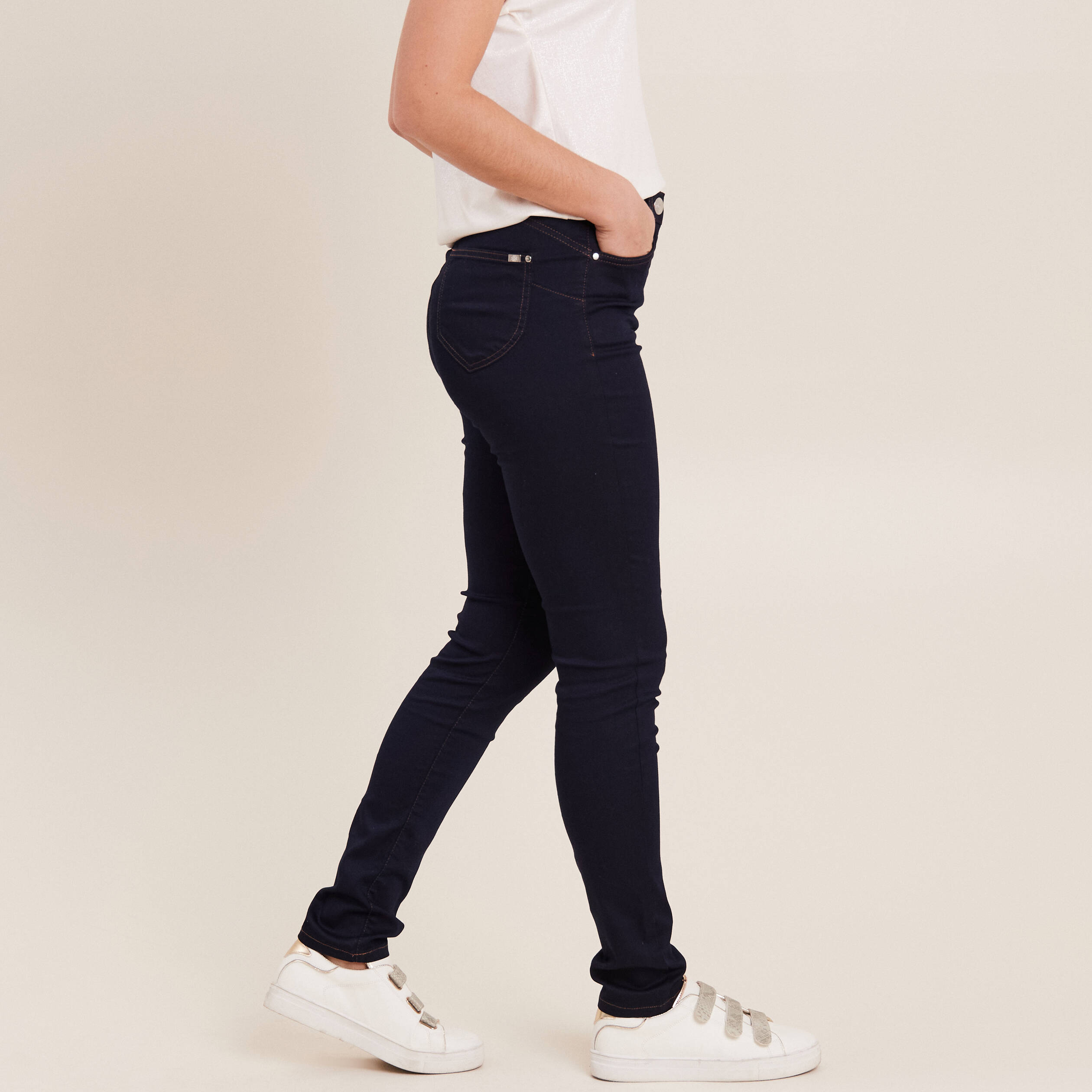 jeans leger taille haute long denim brut femme Jeans léger taille haute long denim brut femme