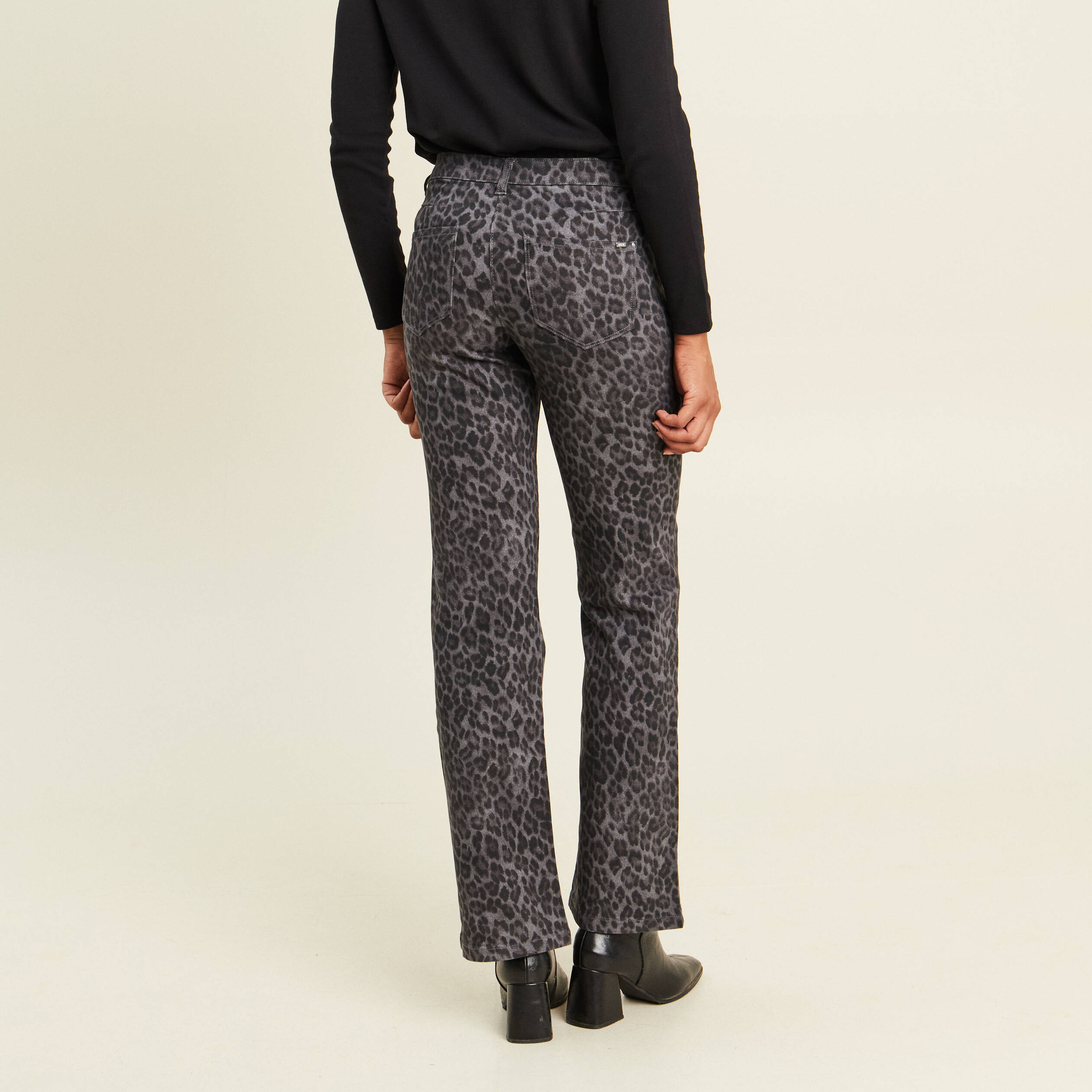 Pantalon bootcut taille bascul&eacute;e gris ardoise femme