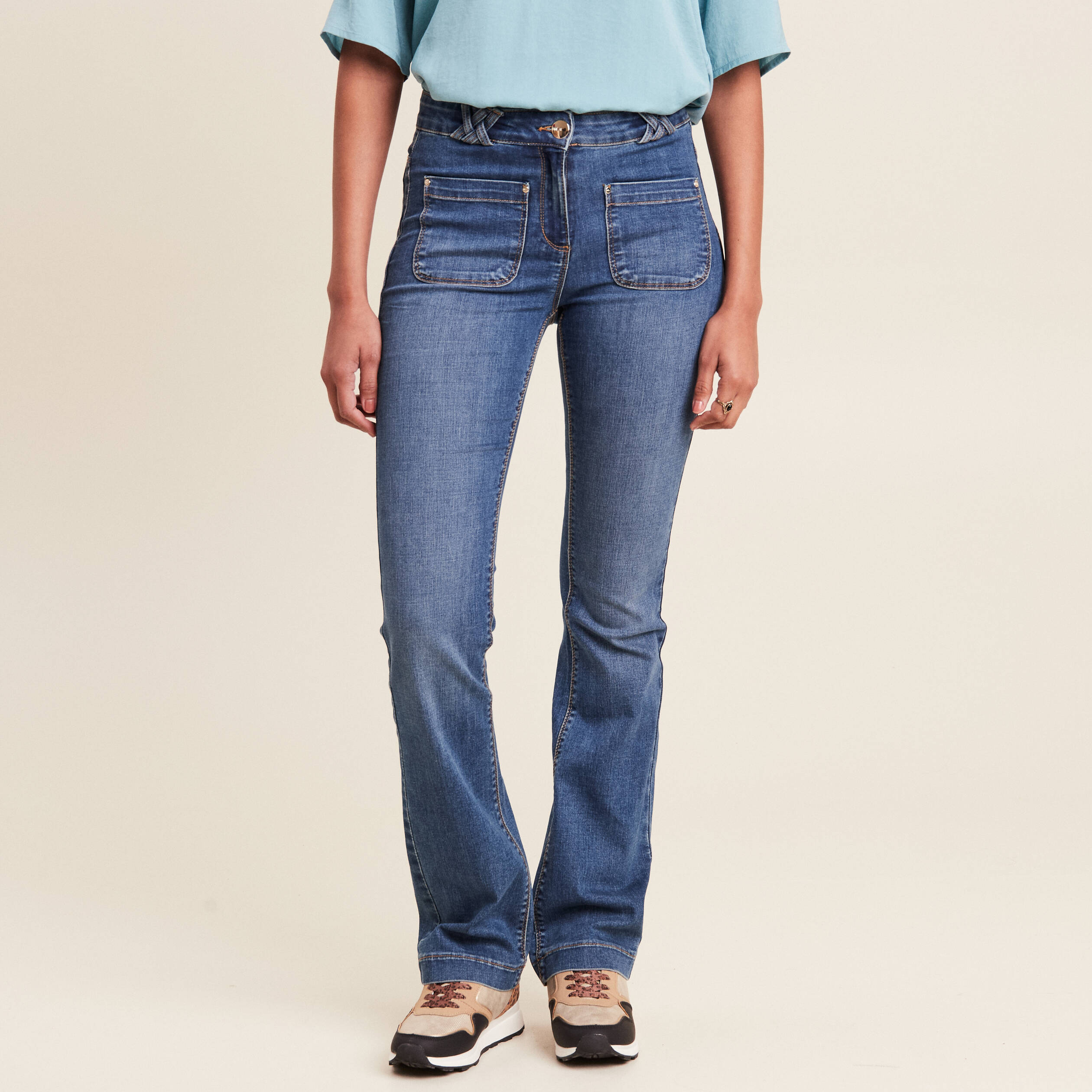 Jean bootcut taille standard denim stone femme