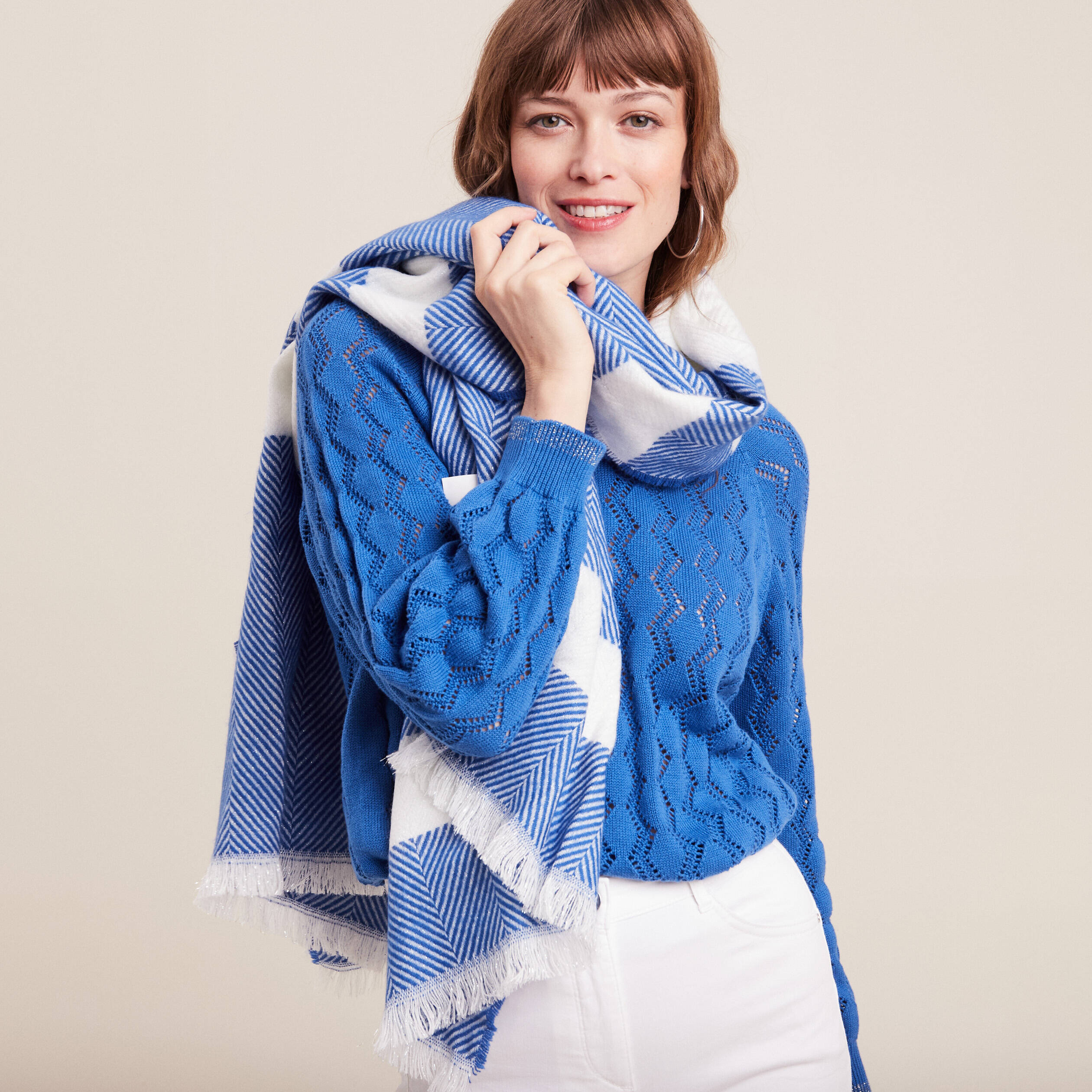 Écharpe à franges bleu electrique femme