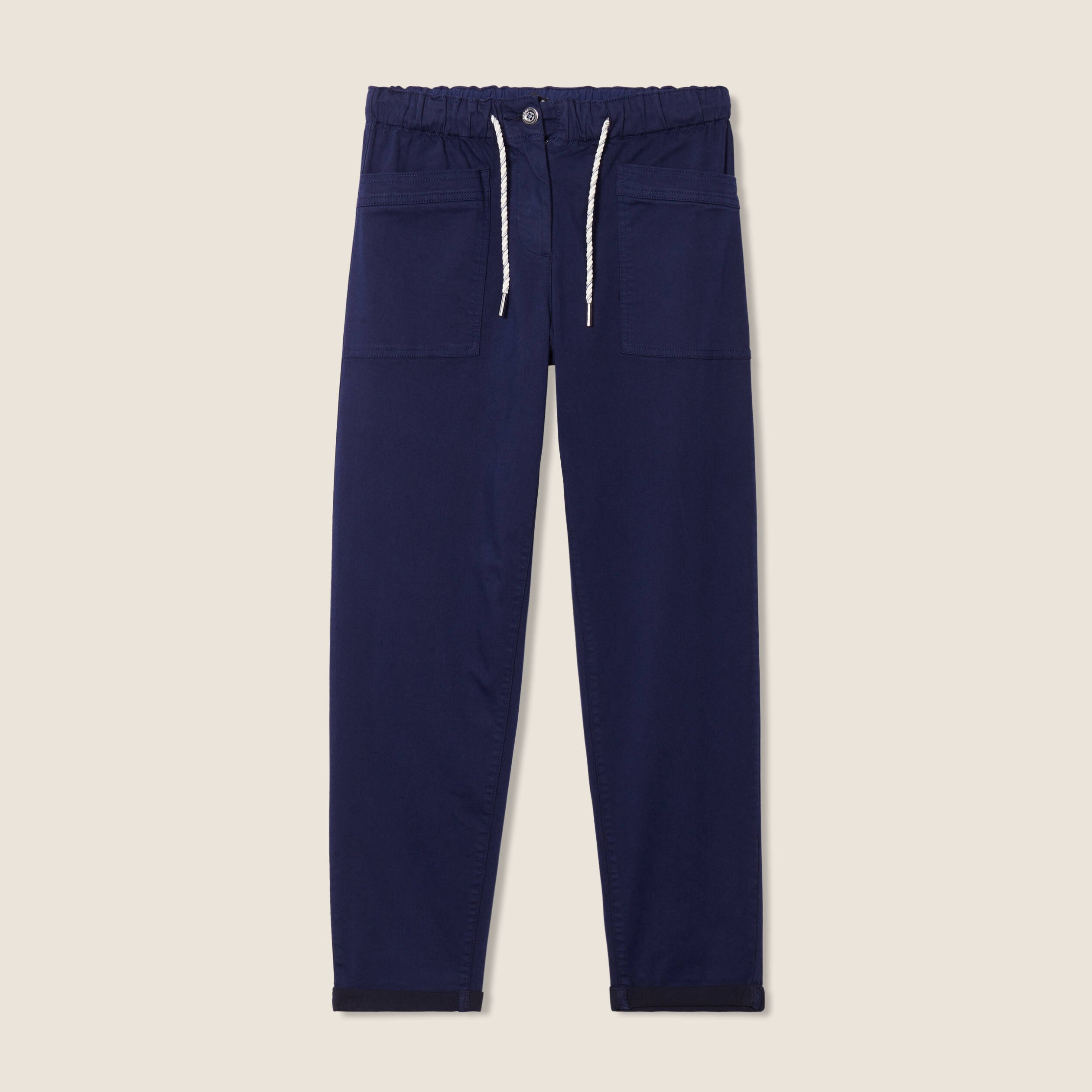 pantalon coupe droite a coulisse bleu marine femme Pantalon coupe droite à coulisse bleu marine femme