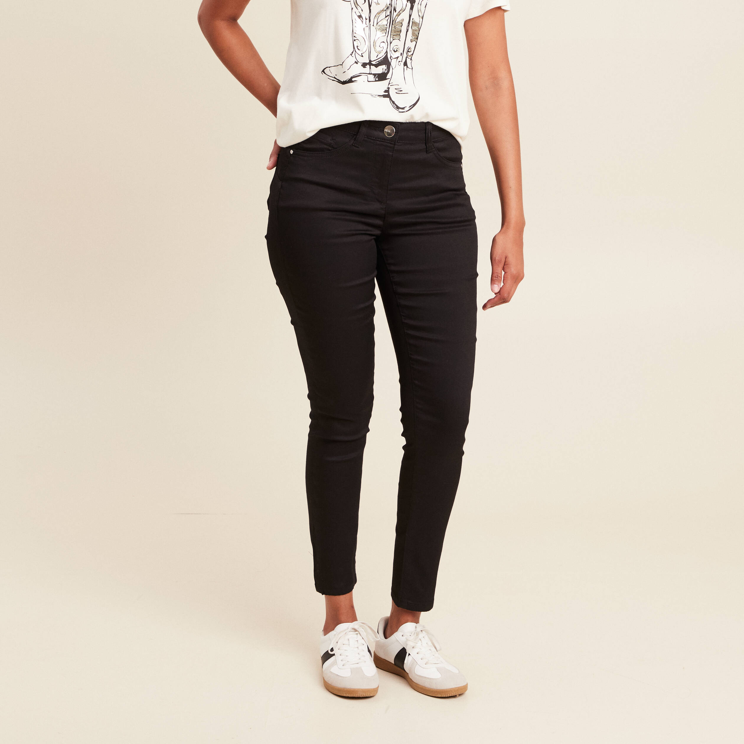 pantalon leger taille standard 78eme noir femme Pantalon léger taille standard 7/8ème noir femme