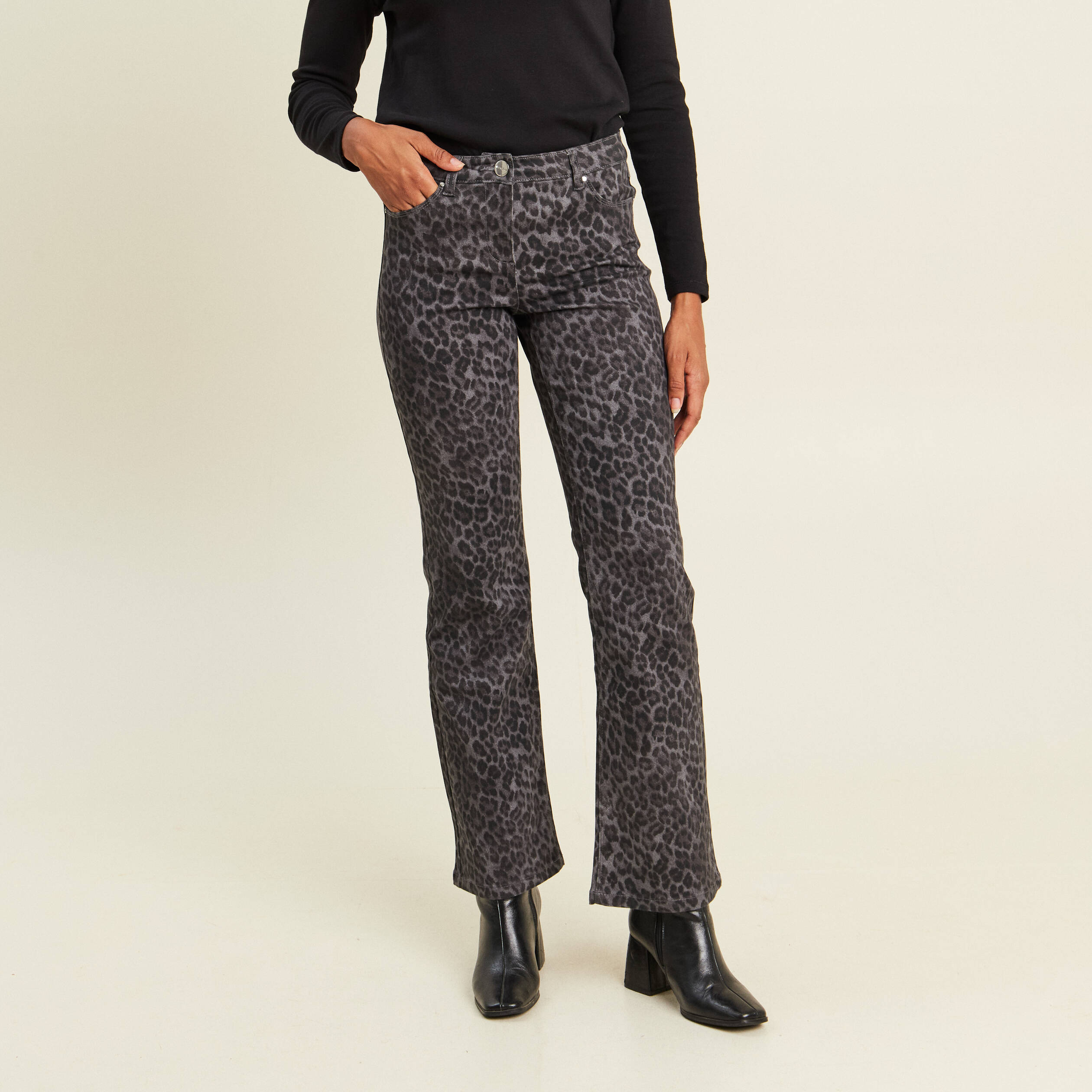 Pantalon bootcut taille bascul&eacute;e gris ardoise femme