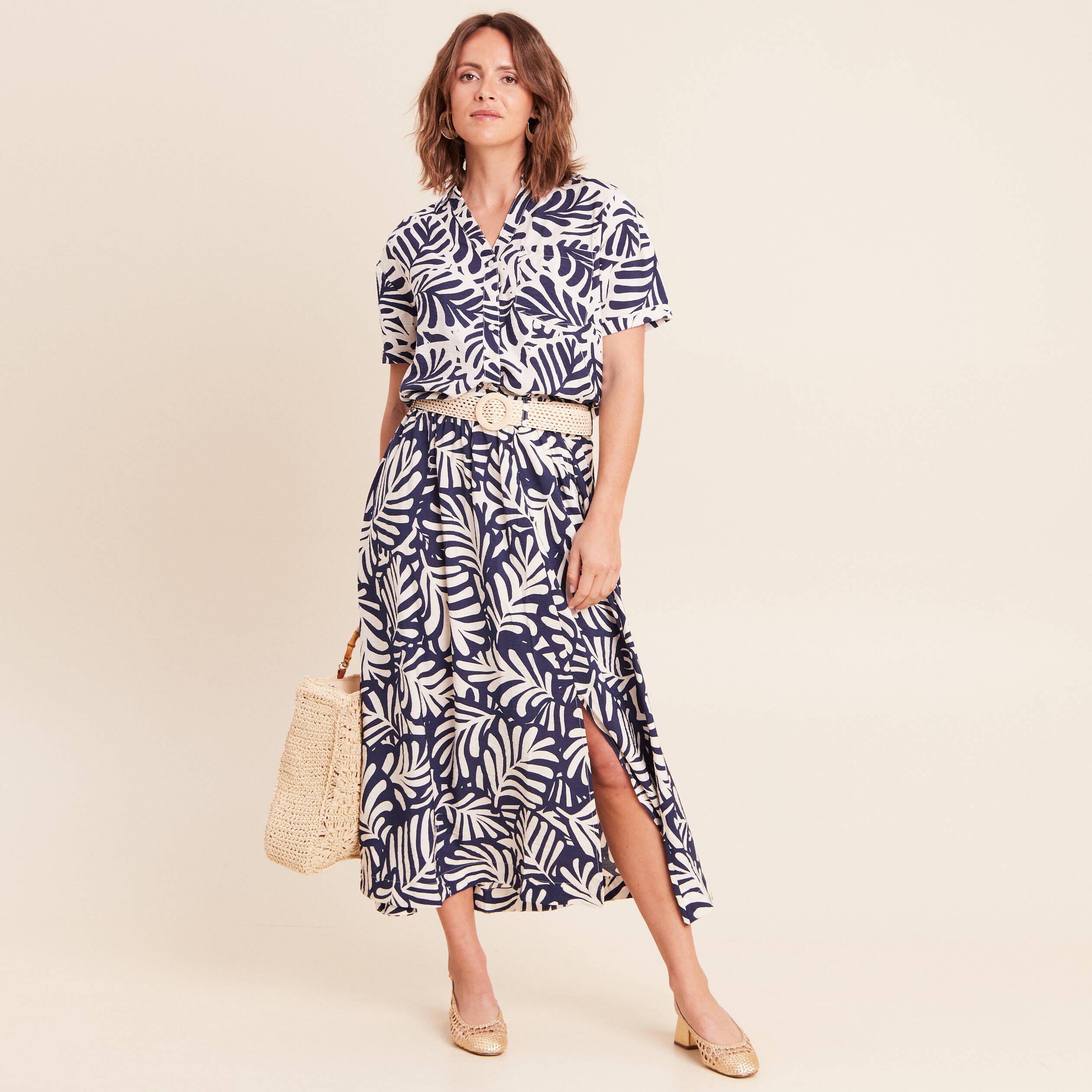 Jupe longue &eacute;vas&eacute;e fendue bleu femme