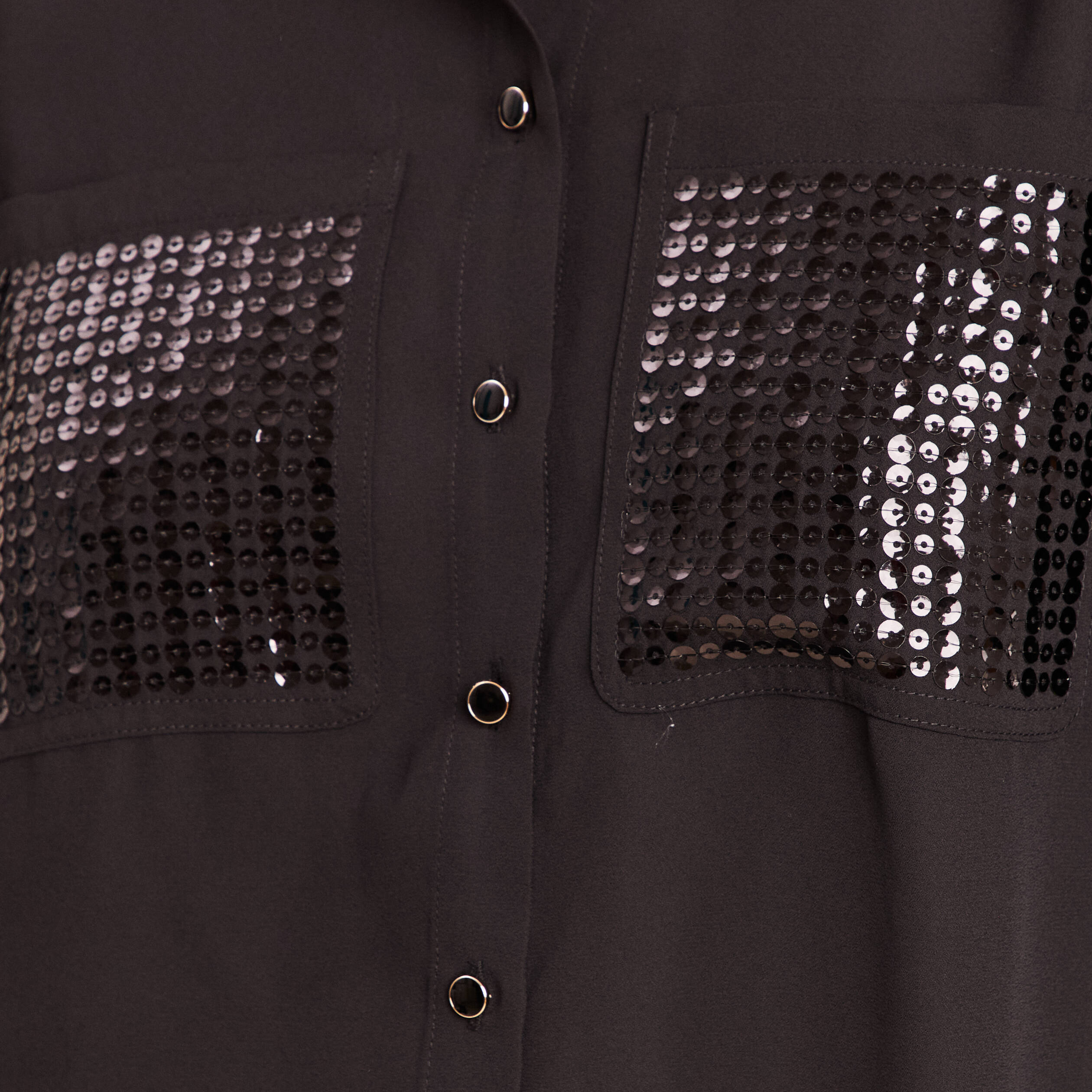 Chemise fluide &agrave; sequins manches longues noir femme