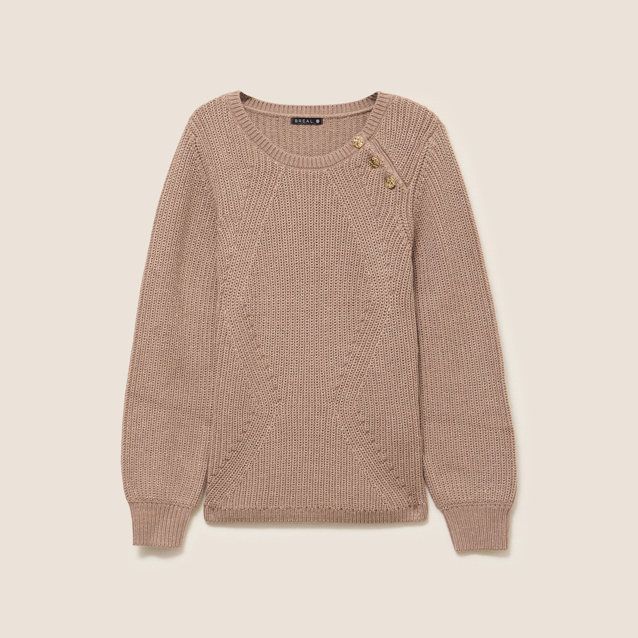 Pull col rond manches longues taupe femme Vibs