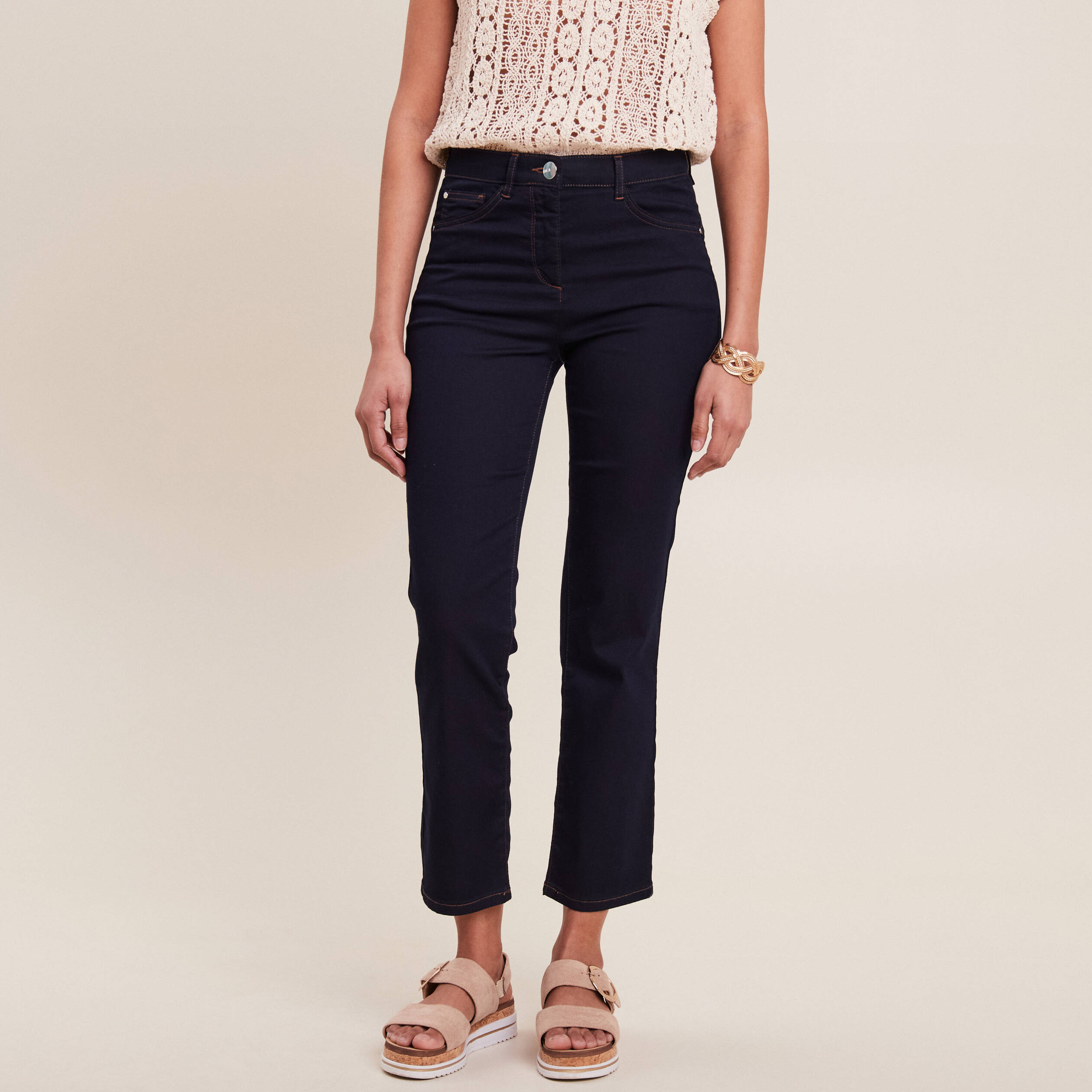 jean droit taille haute 78eme denim brut femme Jean droit taille haute 7/8ème denim brut femme