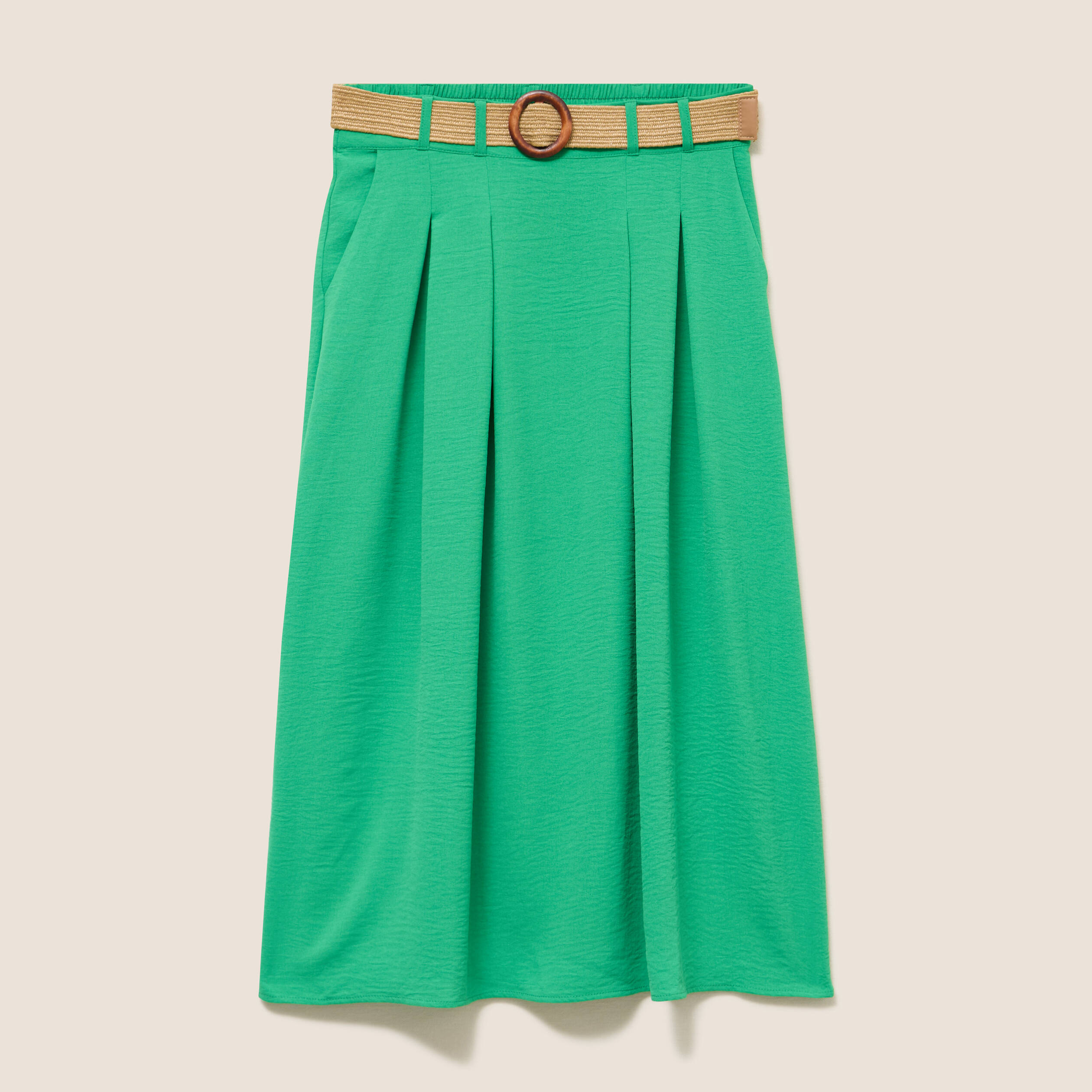 jupe longue evasee ceinturee vert femme Jupe longue évasée ceinturée vert femme