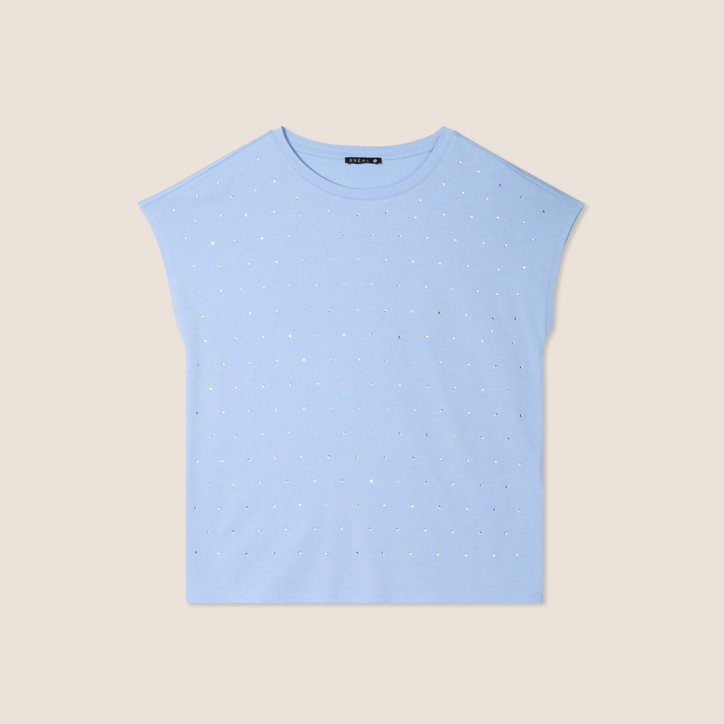 T-shirt manches courtes strass bleu ciel femme