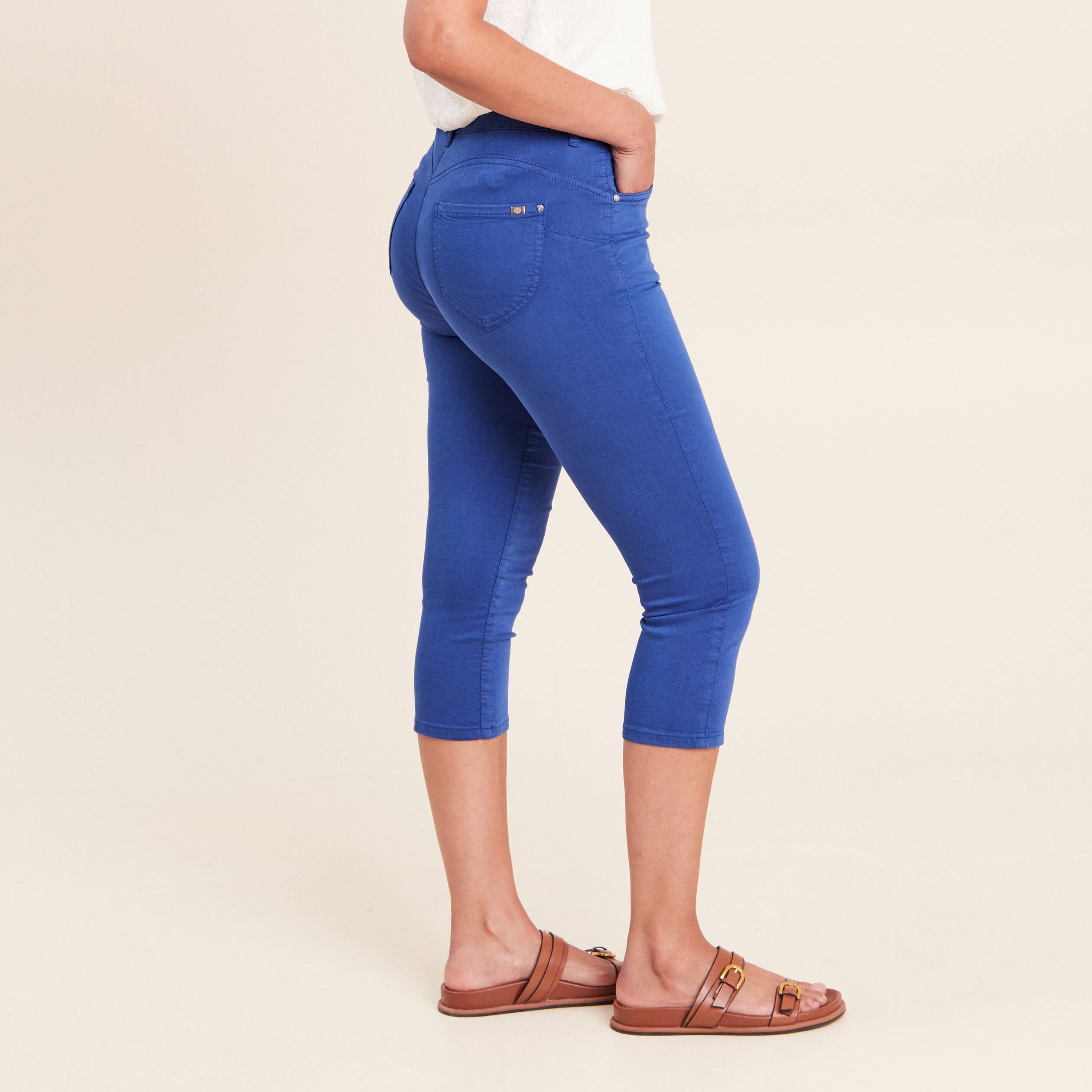 Pantacourt magique Le L&eacute;ger coupe droite bleu fonc&eacute; femme
