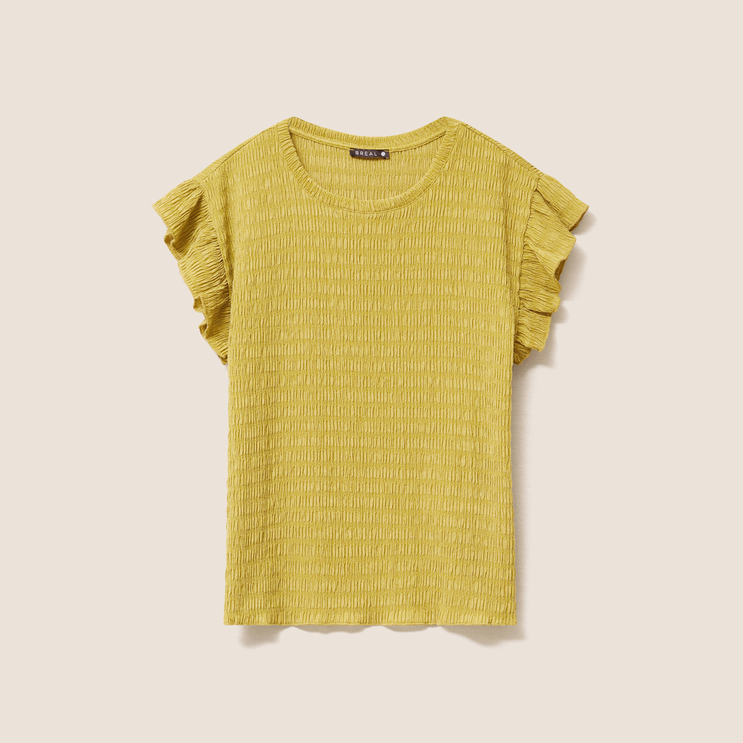 T-shirt col rond manches courtes vert olive femme