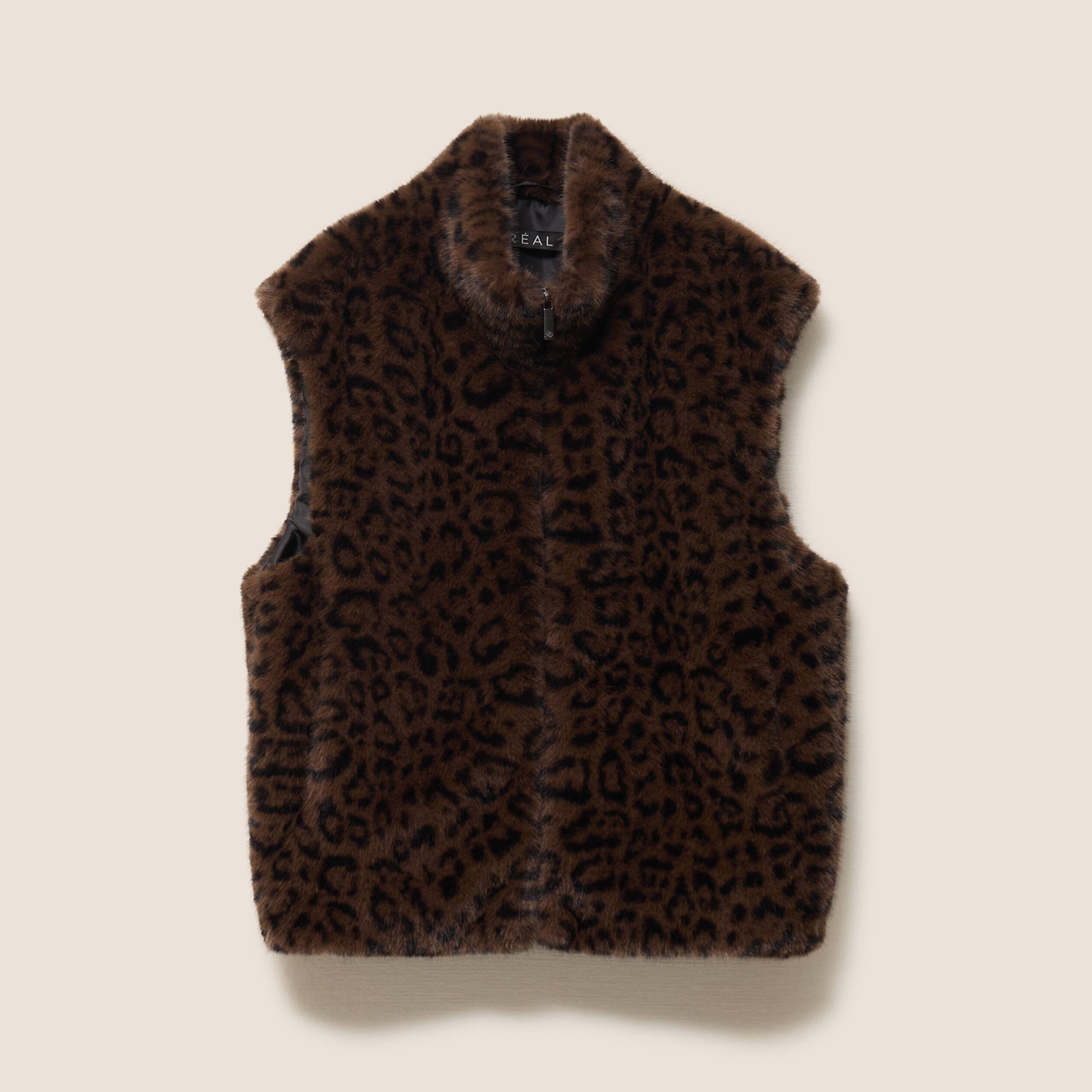 Veste col montant doubl&eacute;e marron femme