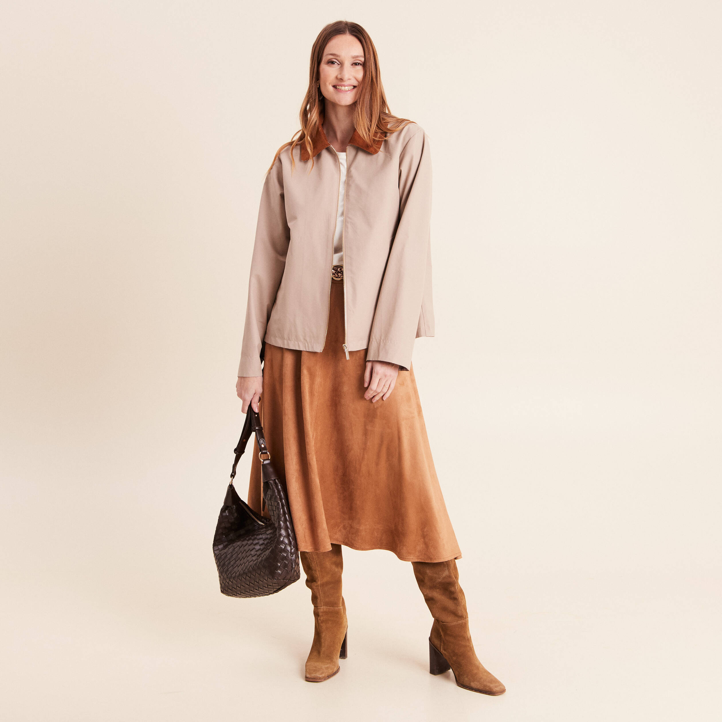 Jupe avec ceinture amovible marron clair femme
