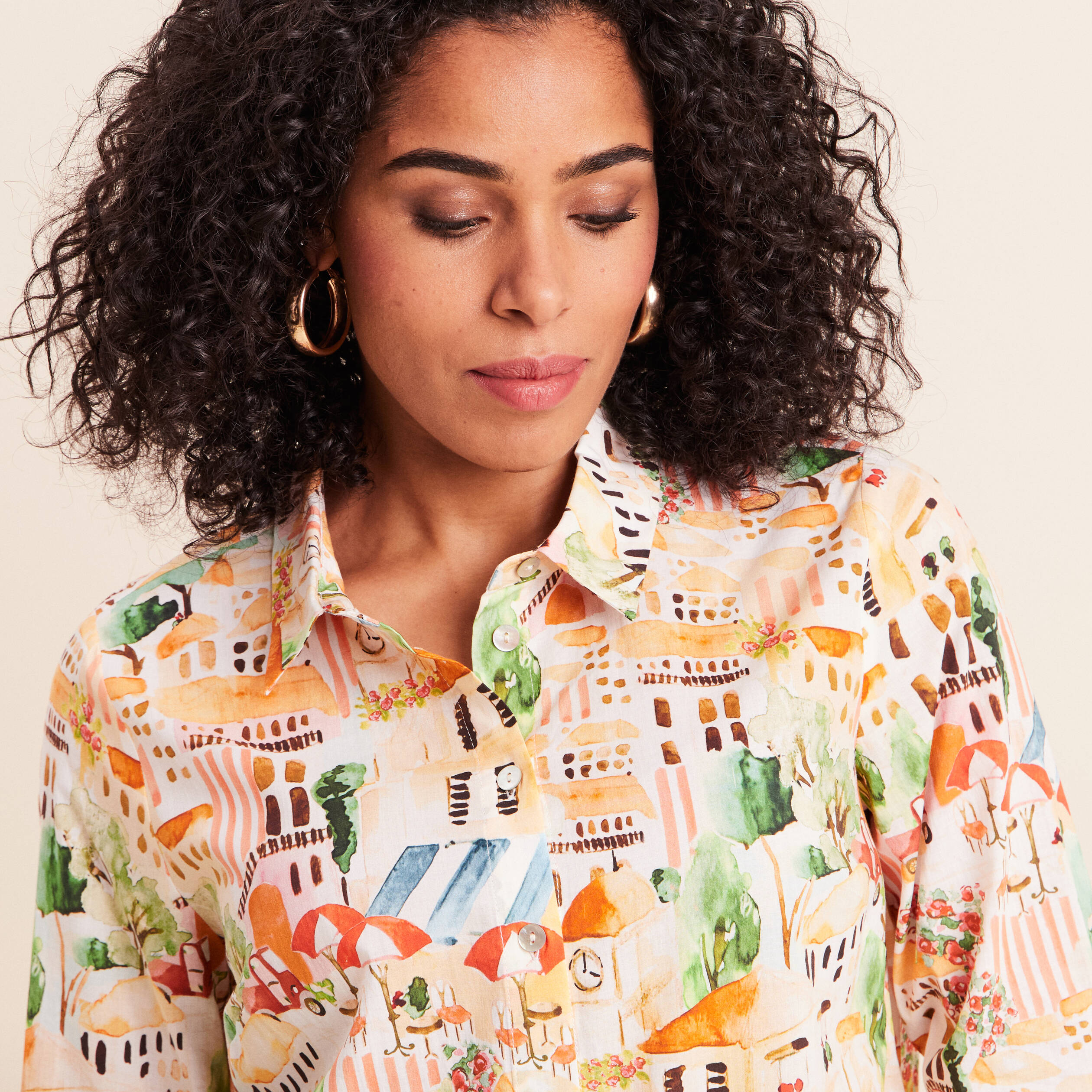 Chemise col am&eacute;ricain manches longues multicolore femme