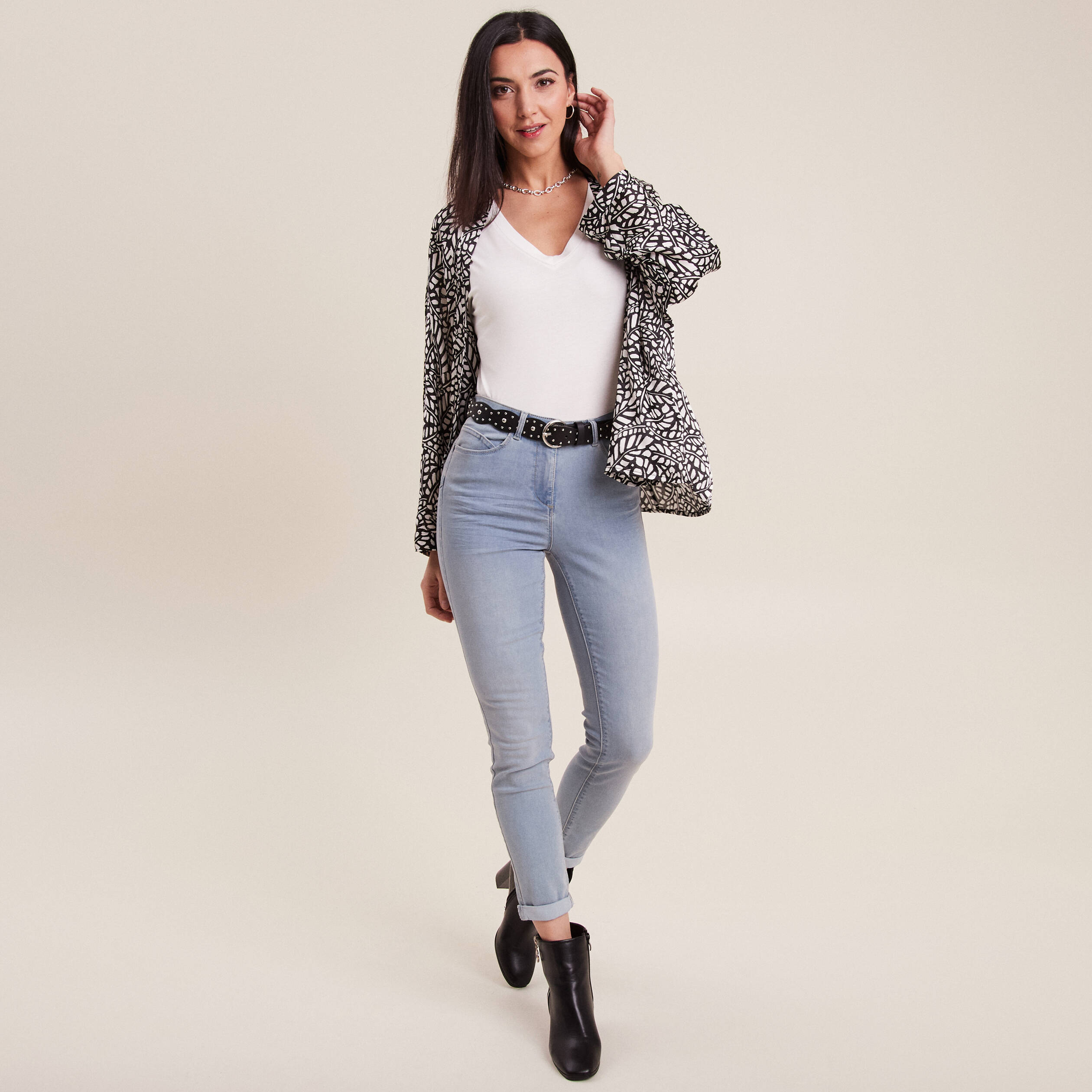 jeans ajuste taille standard 78eme denim baby bleu femme Jeans ajusté taille standard 7/8ème denim baby bleu femme