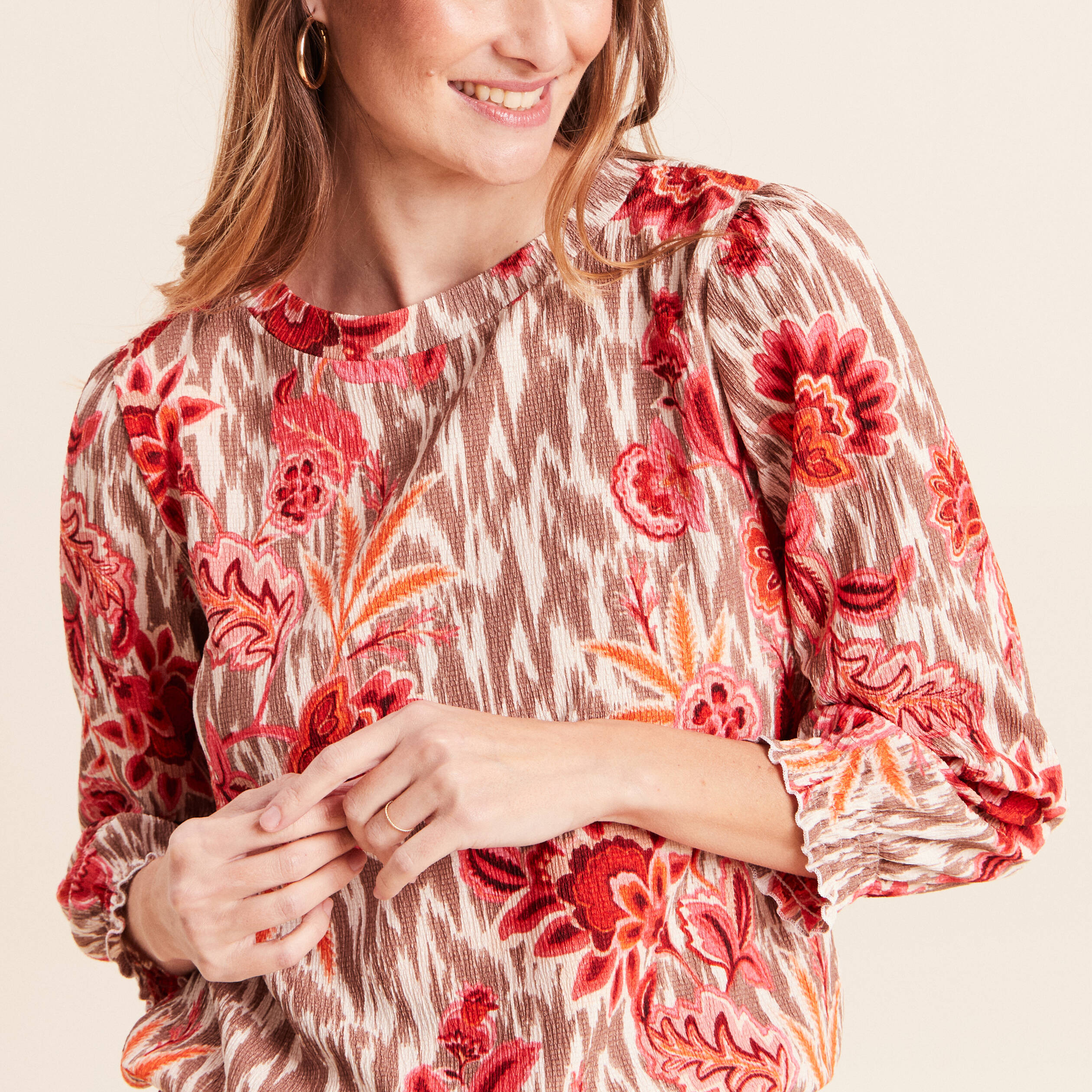 T-shirt manches 3/4 rose femme