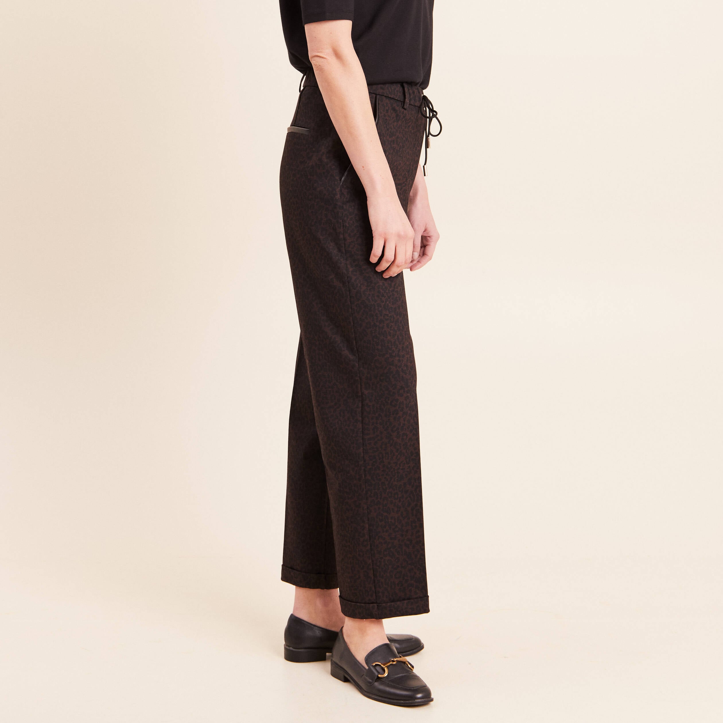 Jogging imprim&eacute; l&eacute;opard taille bascul&eacute;e marron femme