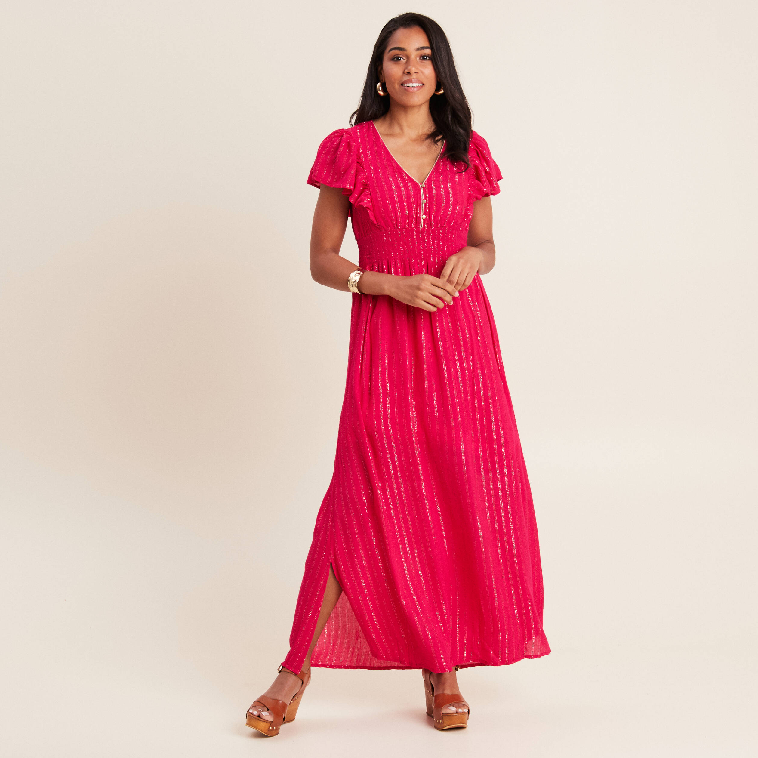 robe longue droite fluide rose fushia femme Robe longue droite fluide rose fushia femme