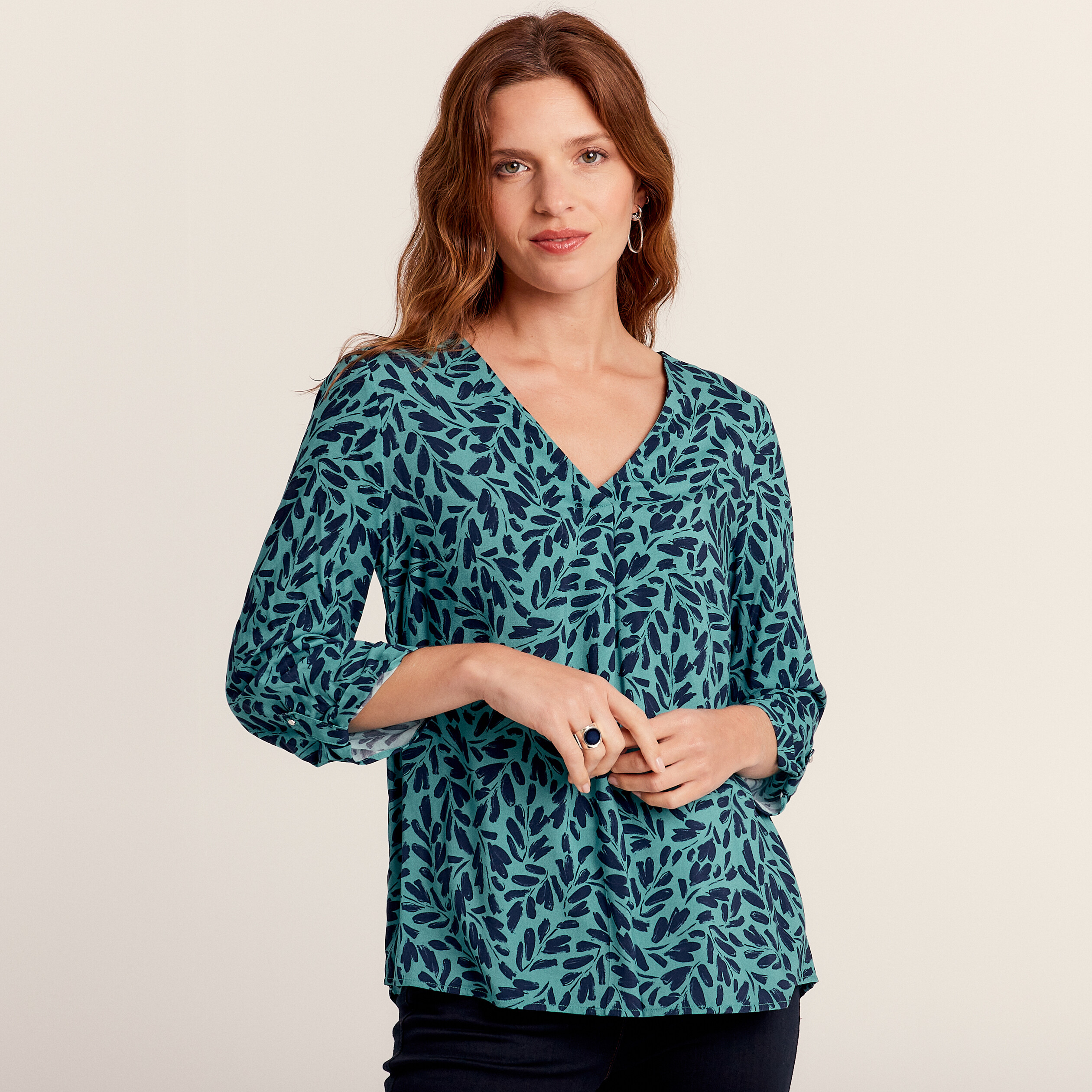 Blouse manches 3/4 bleu canard femme