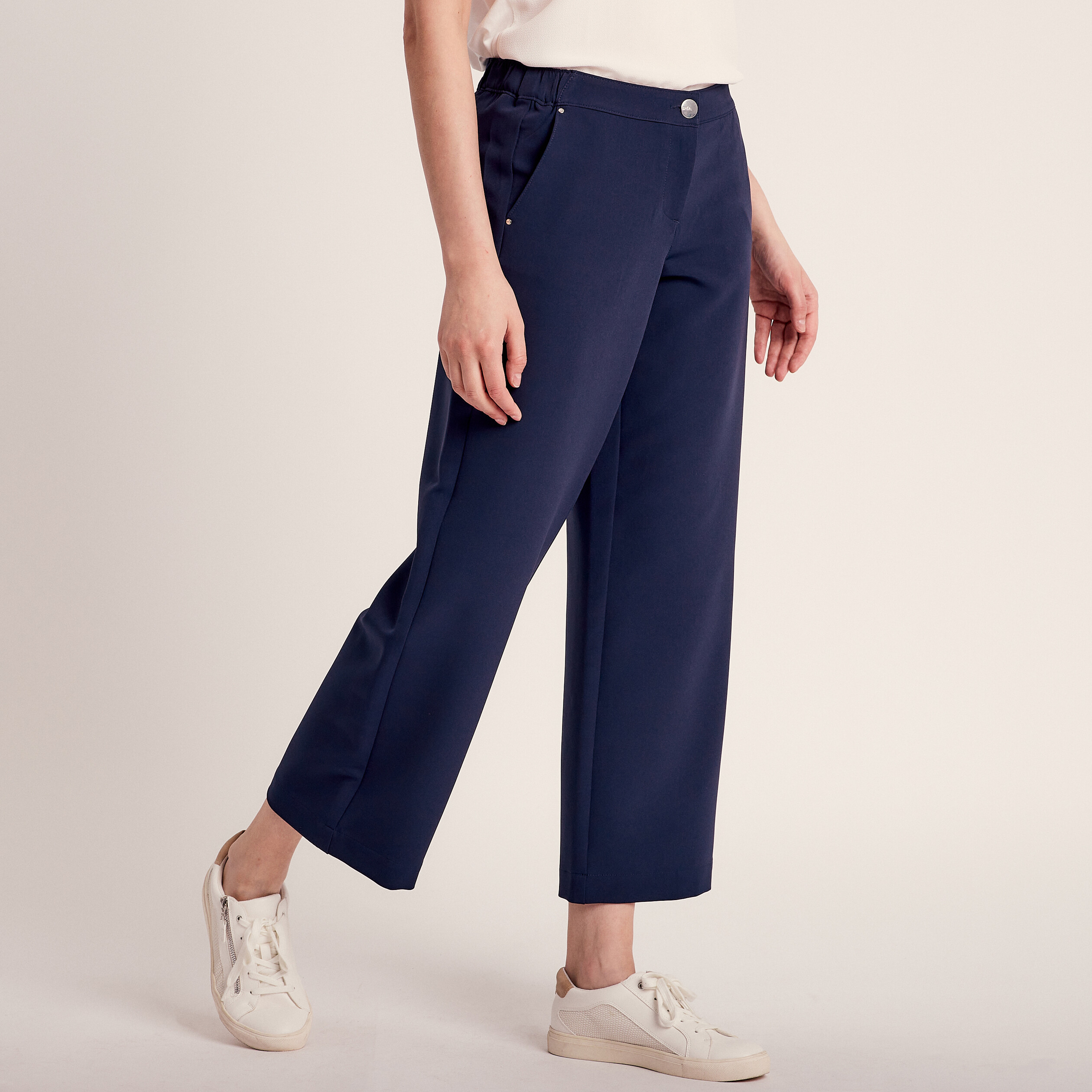 Pantalon large 7/8ème bleu marine femme