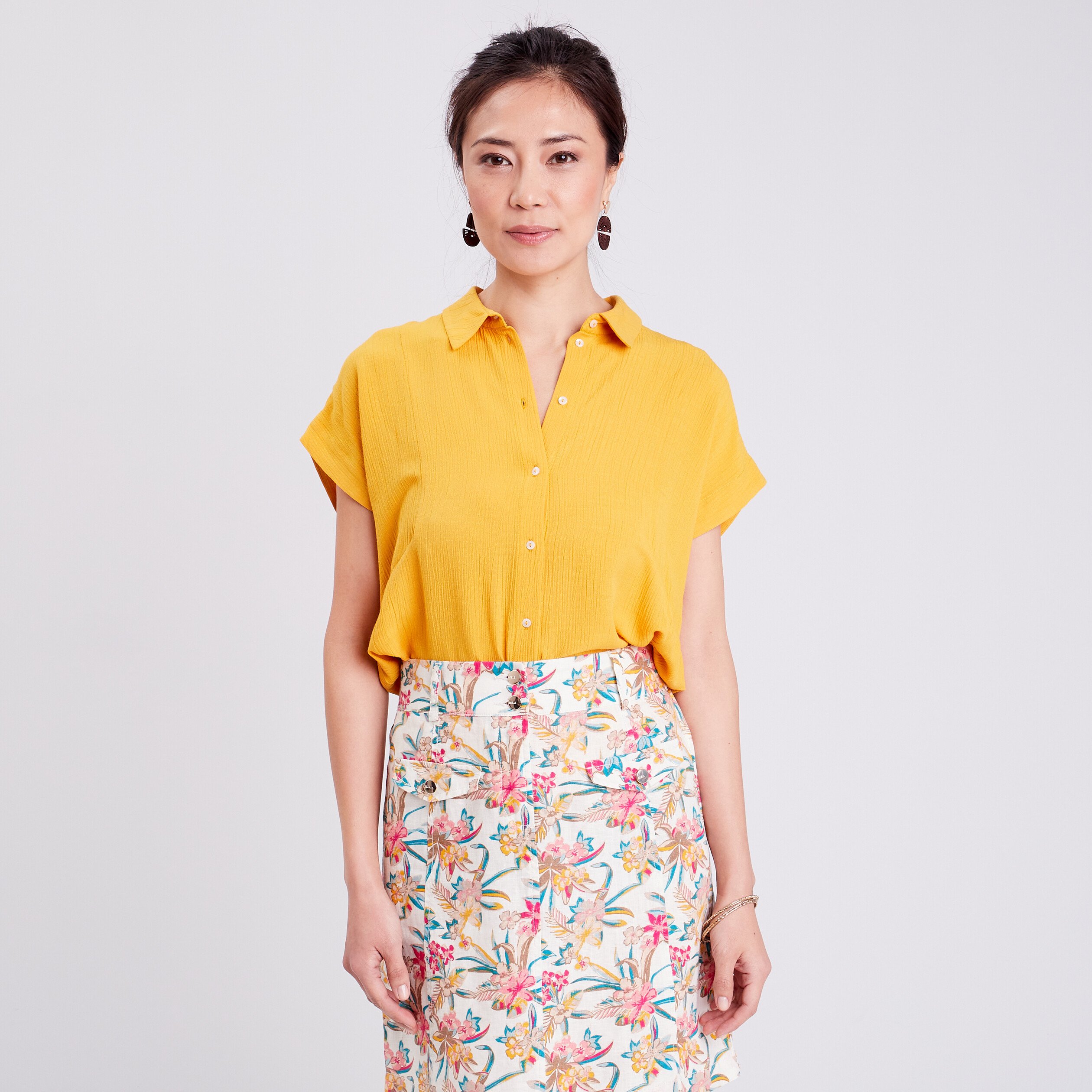 chemise manches courtes jaune moutarde femme Chemise manches courtes jaune moutarde femme