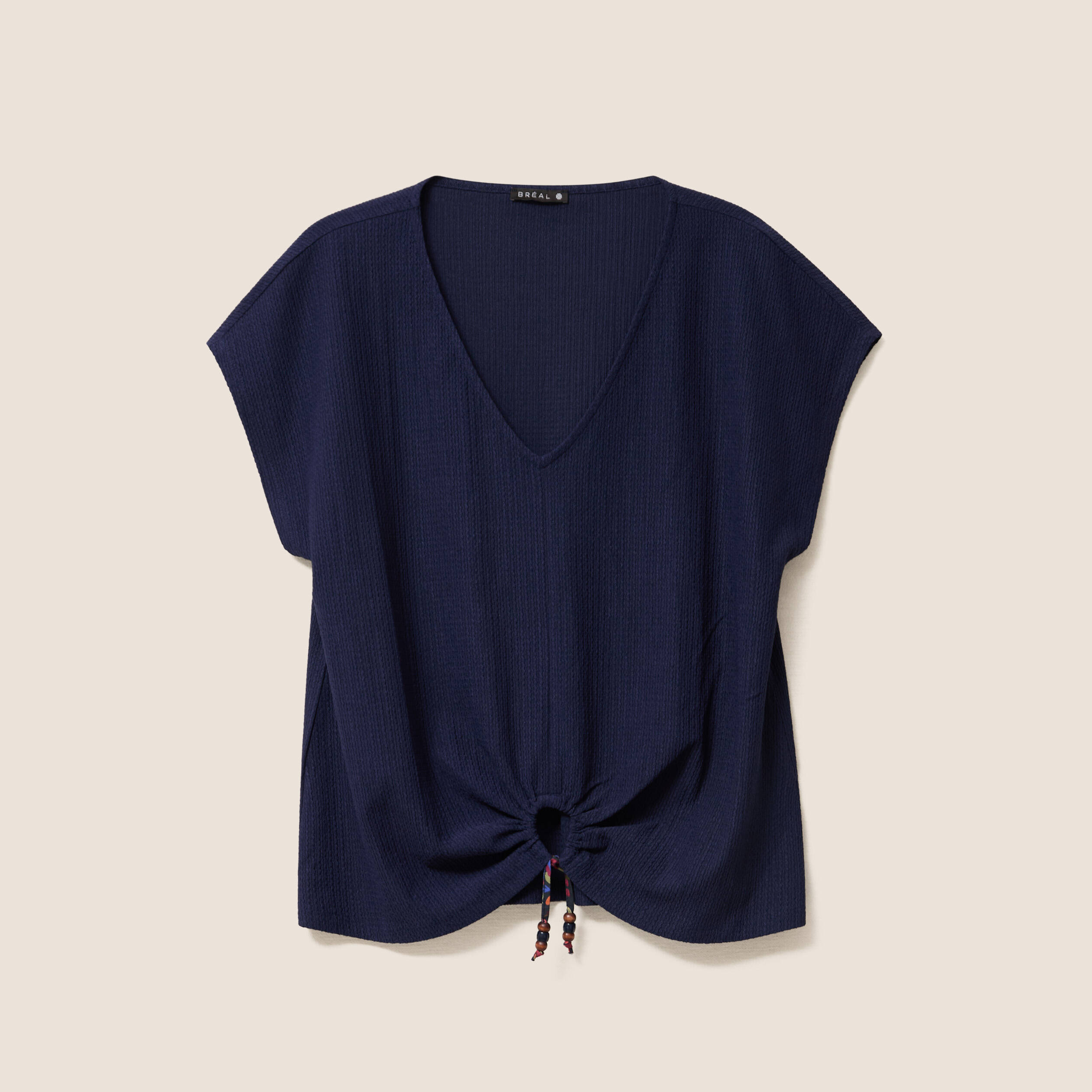 T-shirt bas resserr&eacute; manches courtes bleu marine femme