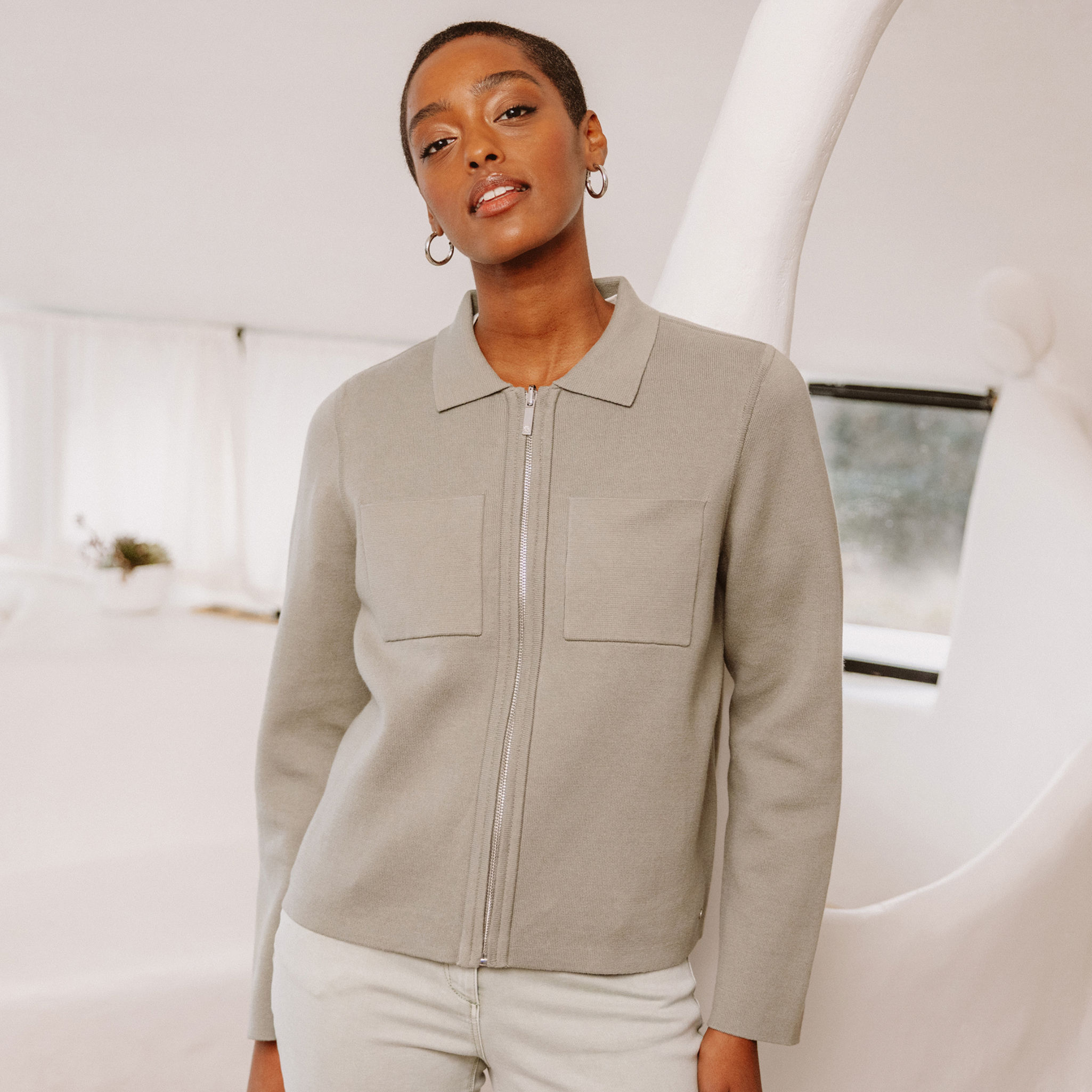 Gilet r&eacute;versible manches longues vert femme