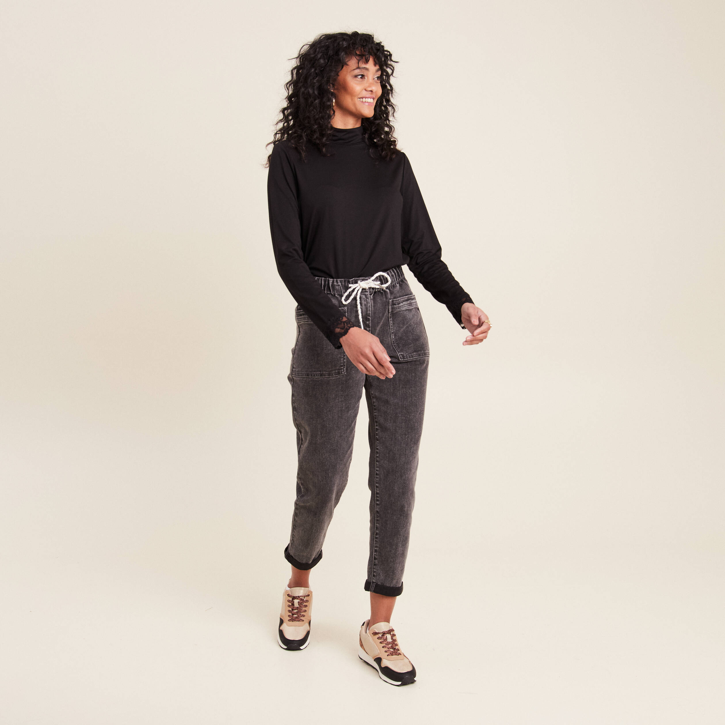 Jean coupe mom 7/8&egrave;me denim gris femme