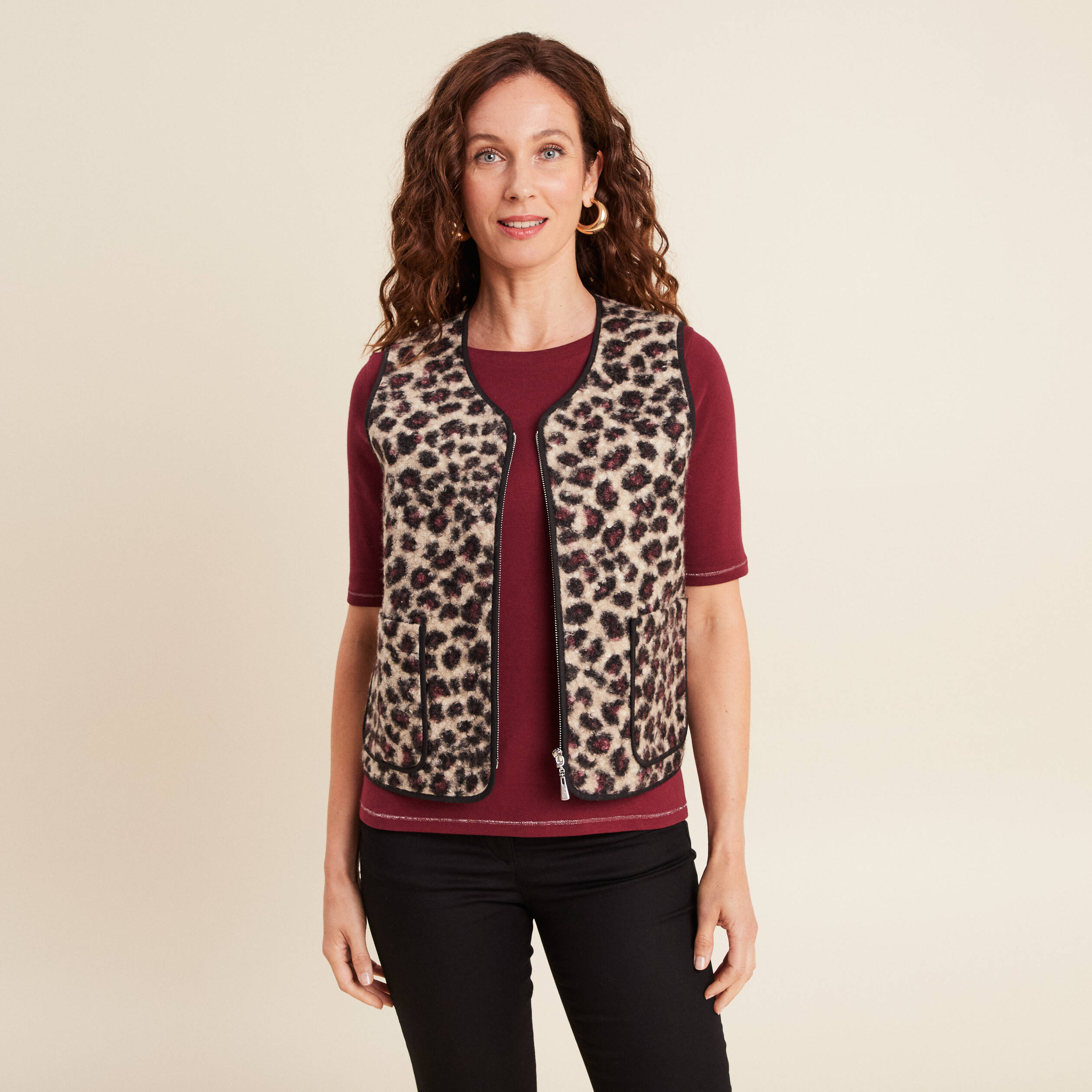 Gilet sans manches laine mouton beige femme