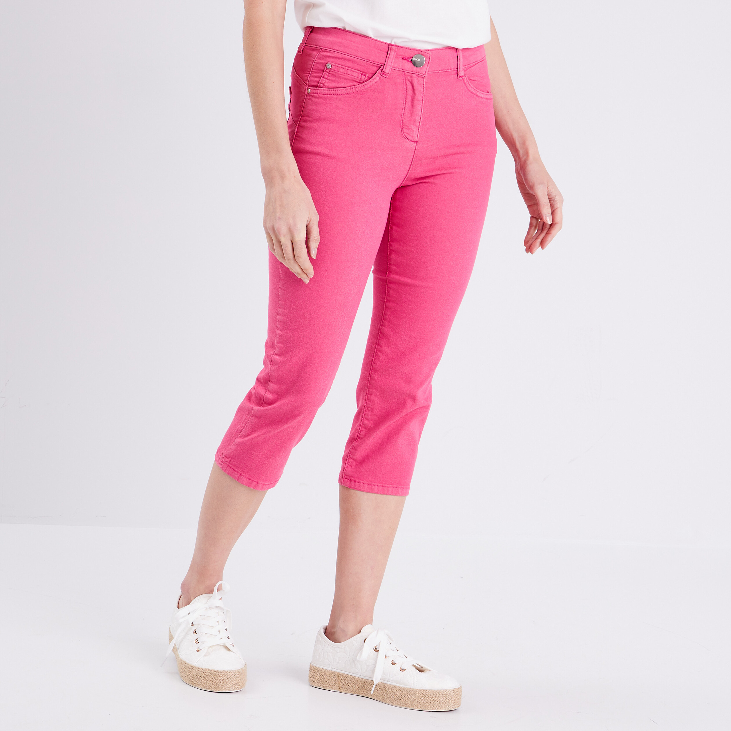 pantacourt droit taille standard rose framboise femme Pantacourt droit taille standard rose framboise femme