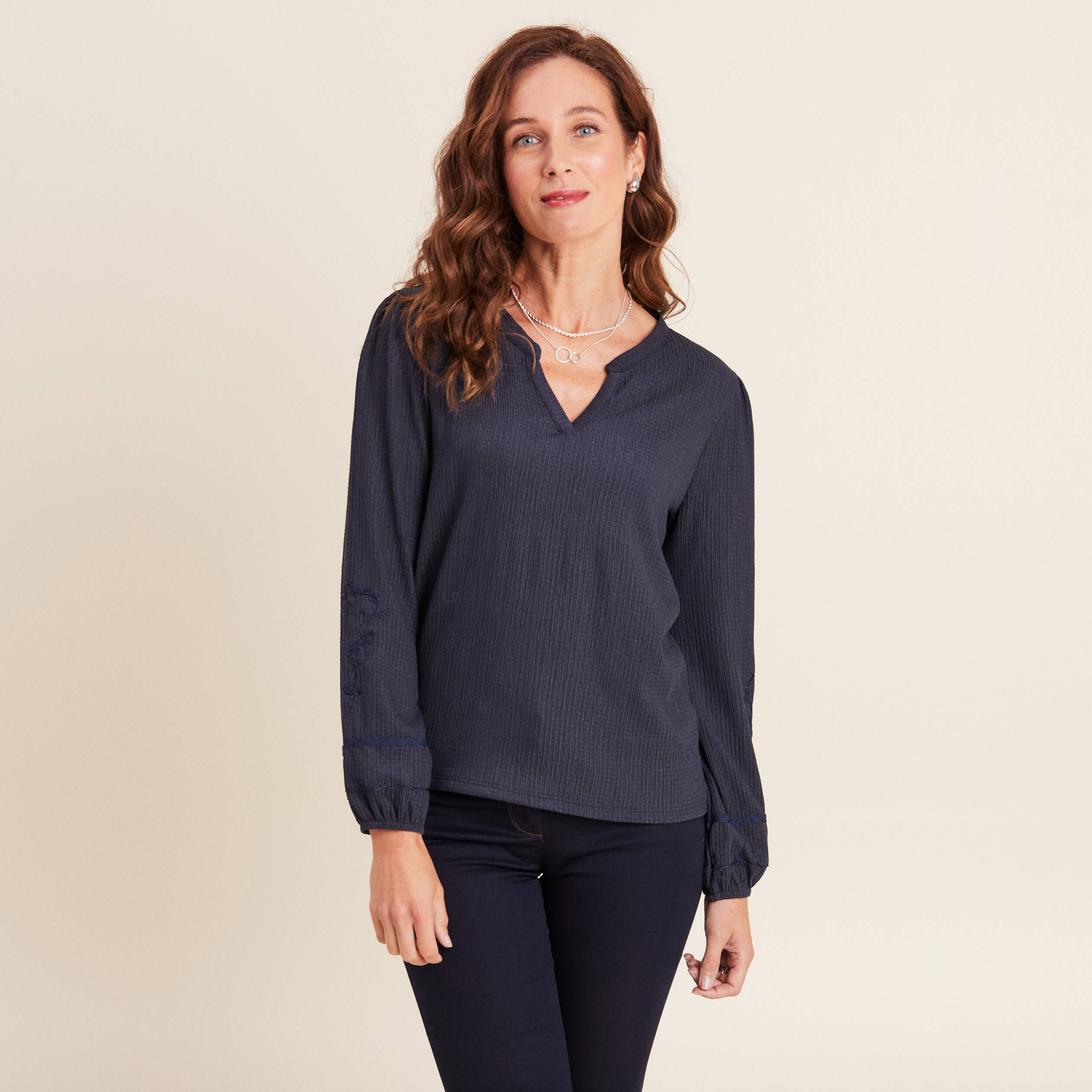 blouse manches longues bleu fonce femme Blouse manches longues bleu foncé femme