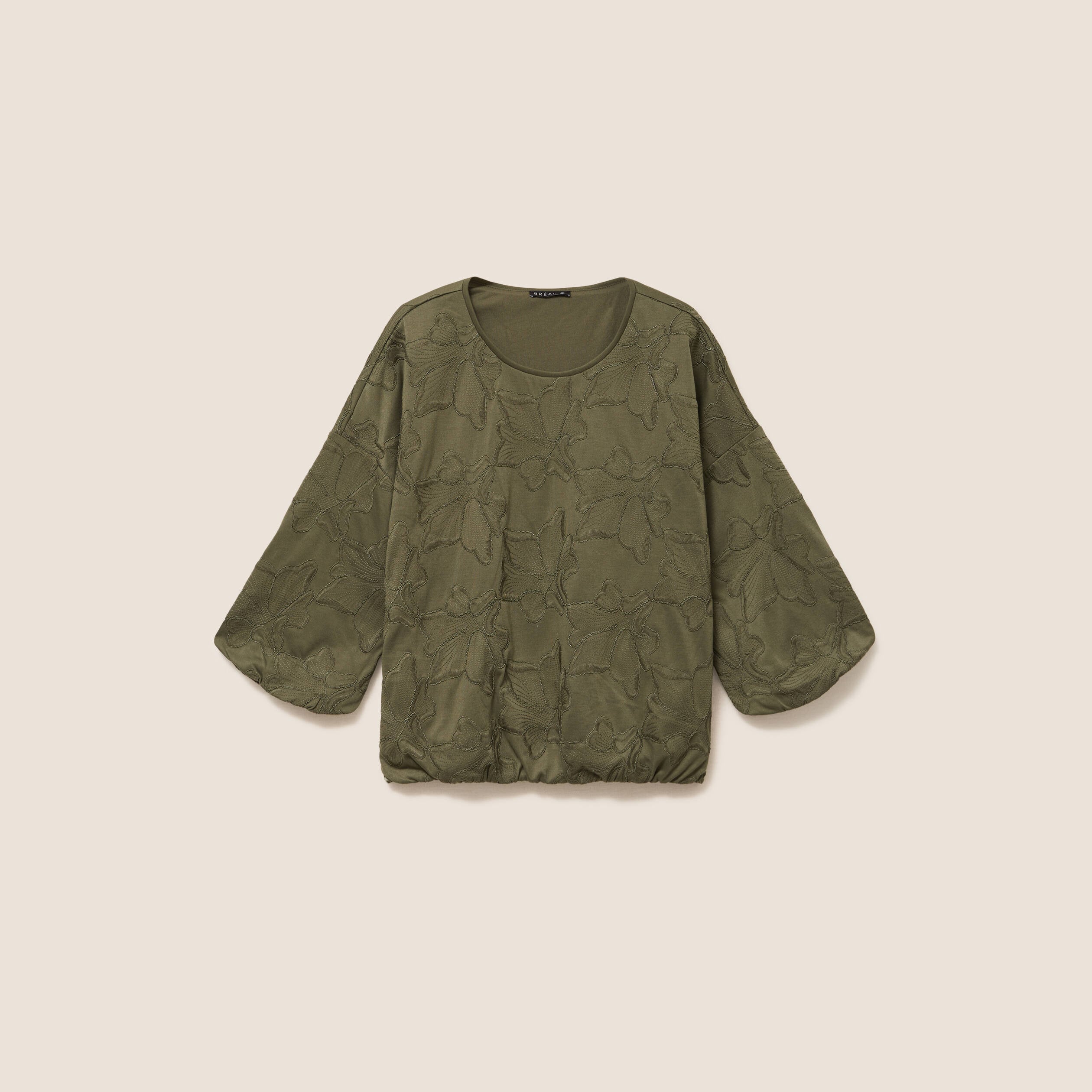 Blouse col rond manches 3/4 bas resserr&eacute; vert kaki femme
